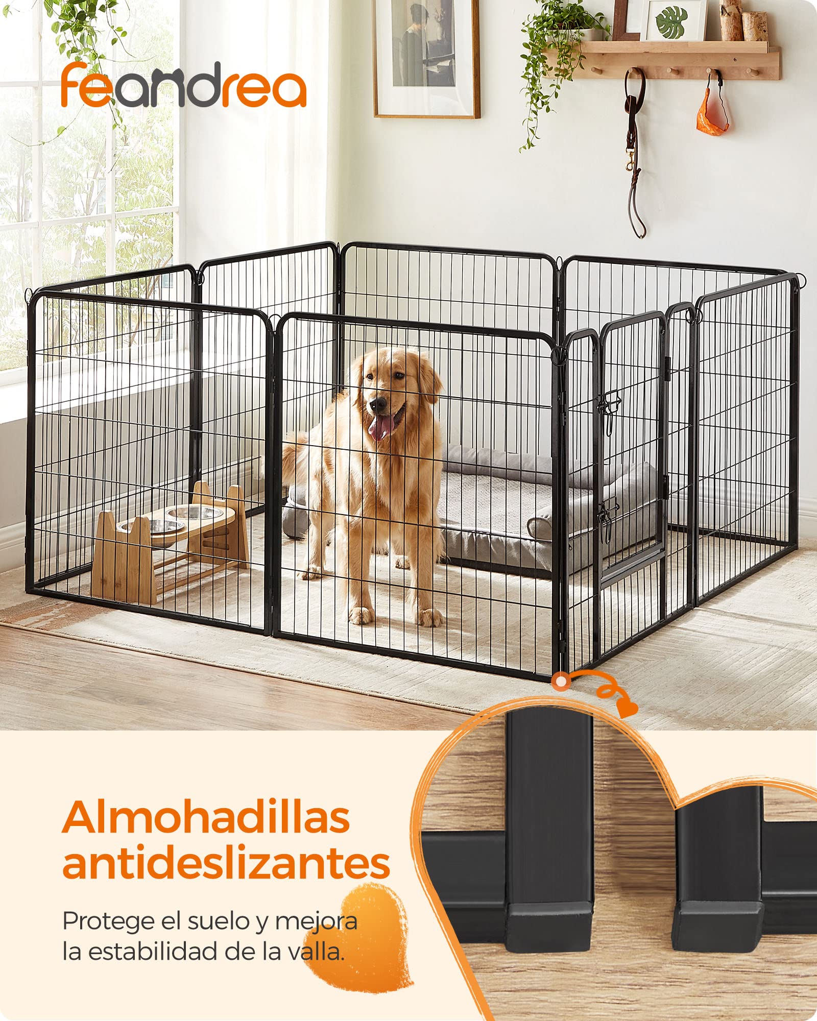 Feandrea Jaula de Perros, Parque de 8 Paneles de 77 x 80 cm | Negro, Colección DACK PPK88H