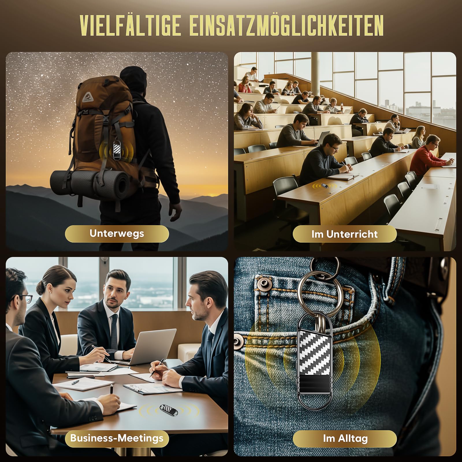 128GB Digitales Diktiergerät - 9600Hr Audio Aufnahmegerät, Aufhängbar Sprachaktivierte Voice Recorder, AI Rauschunterdrückung Audio-Aufnahme mit Wiedergabe, Diktafon für Interviews, Vorträge