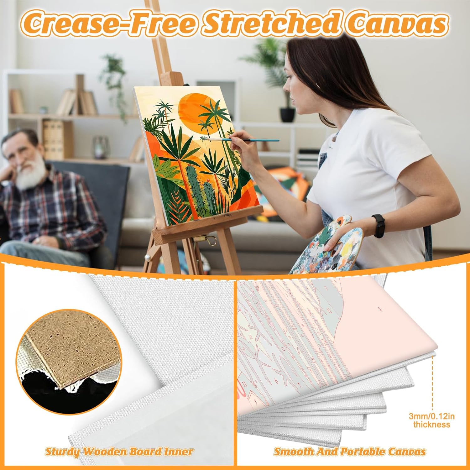 KEYIFA 6 Pack Paint by Numbers Kit, Stretched Canvas Boards for Painting for Adults, No Crease Acrylic Oil Painting for Students Beginners Favor Sip & Paint Party Supplies, Plants Landscape (8x12)