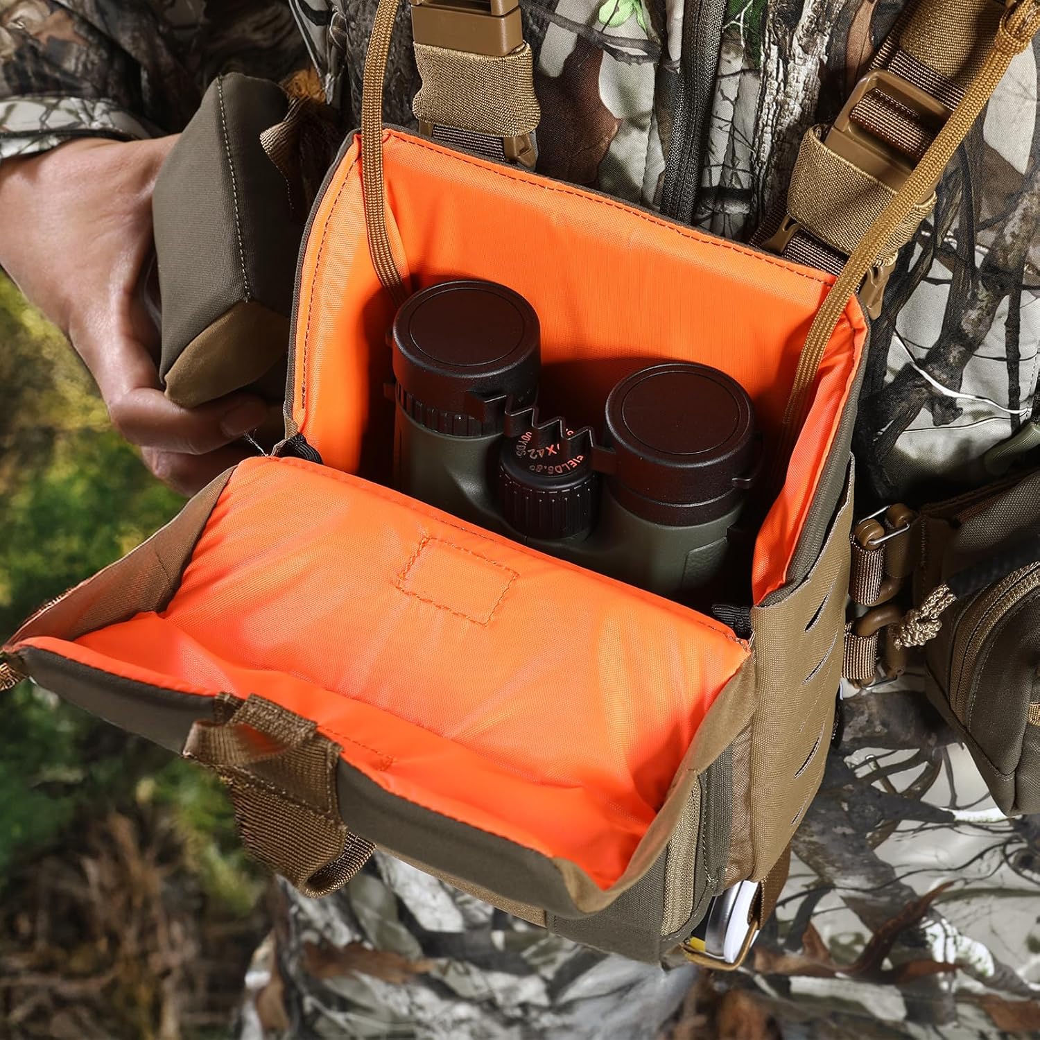 Binocular Harness Case Bino Chest Pack with Magnetic Closure and MOLLE System Water-repellent for Hunting (Combination, Green) - Image 9