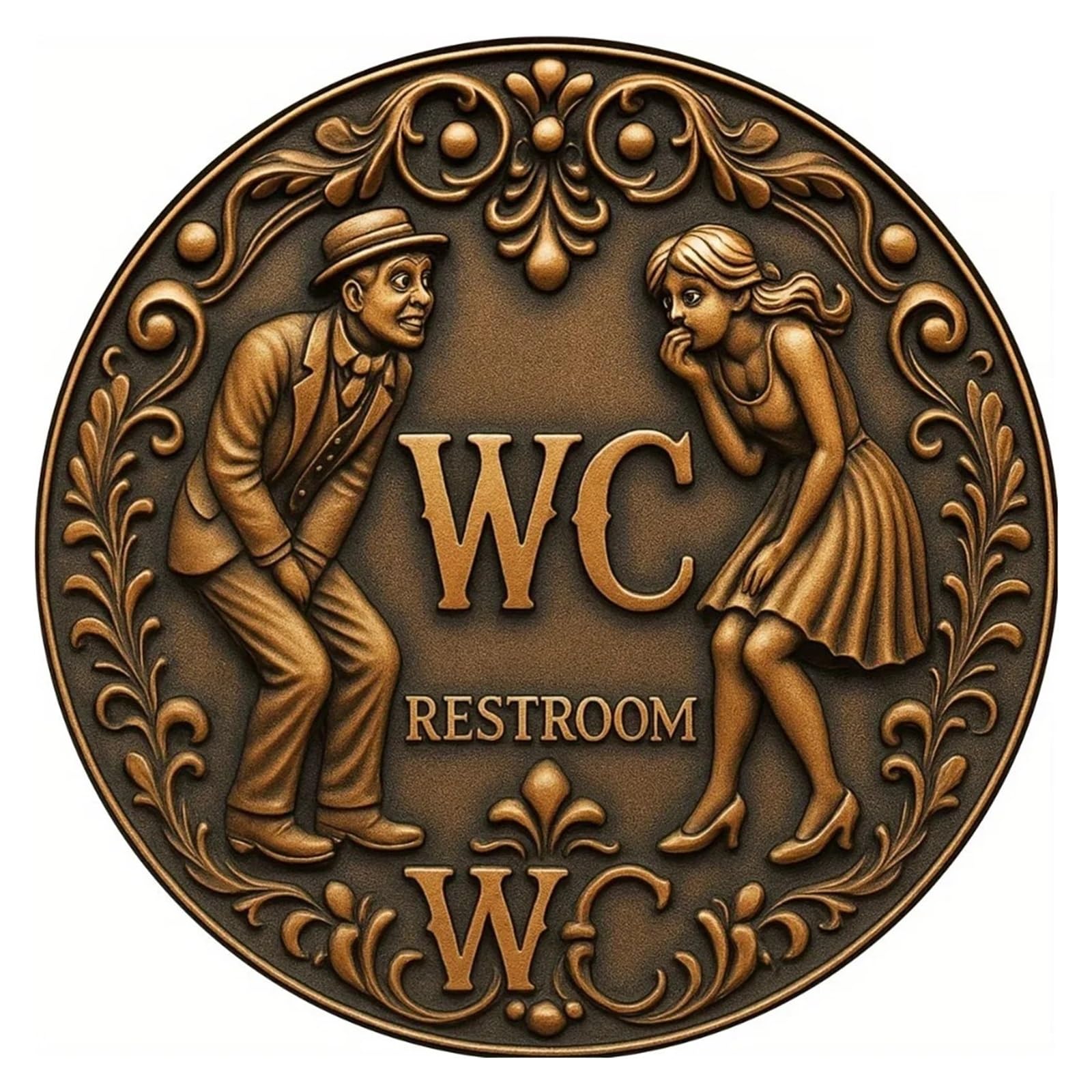 Toilet Sign Vintage "WC Restroom" Round Iron Sign - 7.87x7.87" Elegant Couple Art, Bathroom Bar Decor, Easy Hang(20x20cm)