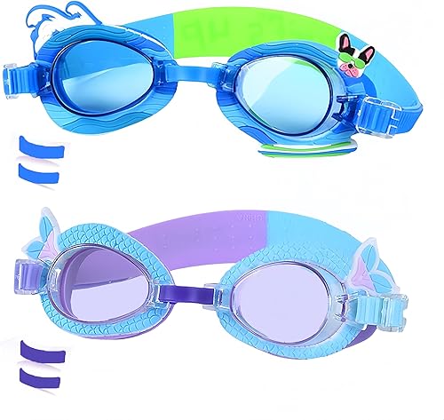 Paquete de 2 gafas de natación para niños, sin fugas, antiniebla, impermeables, ajustables, para niños de 2 a 14 años
