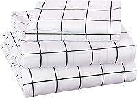 Vista 2 de Yaxa Basics Juego de sábanas de microfibra suave de 4 piezas con bolsillos laterales elásticos, Full, cuadrícula negra, geométrico