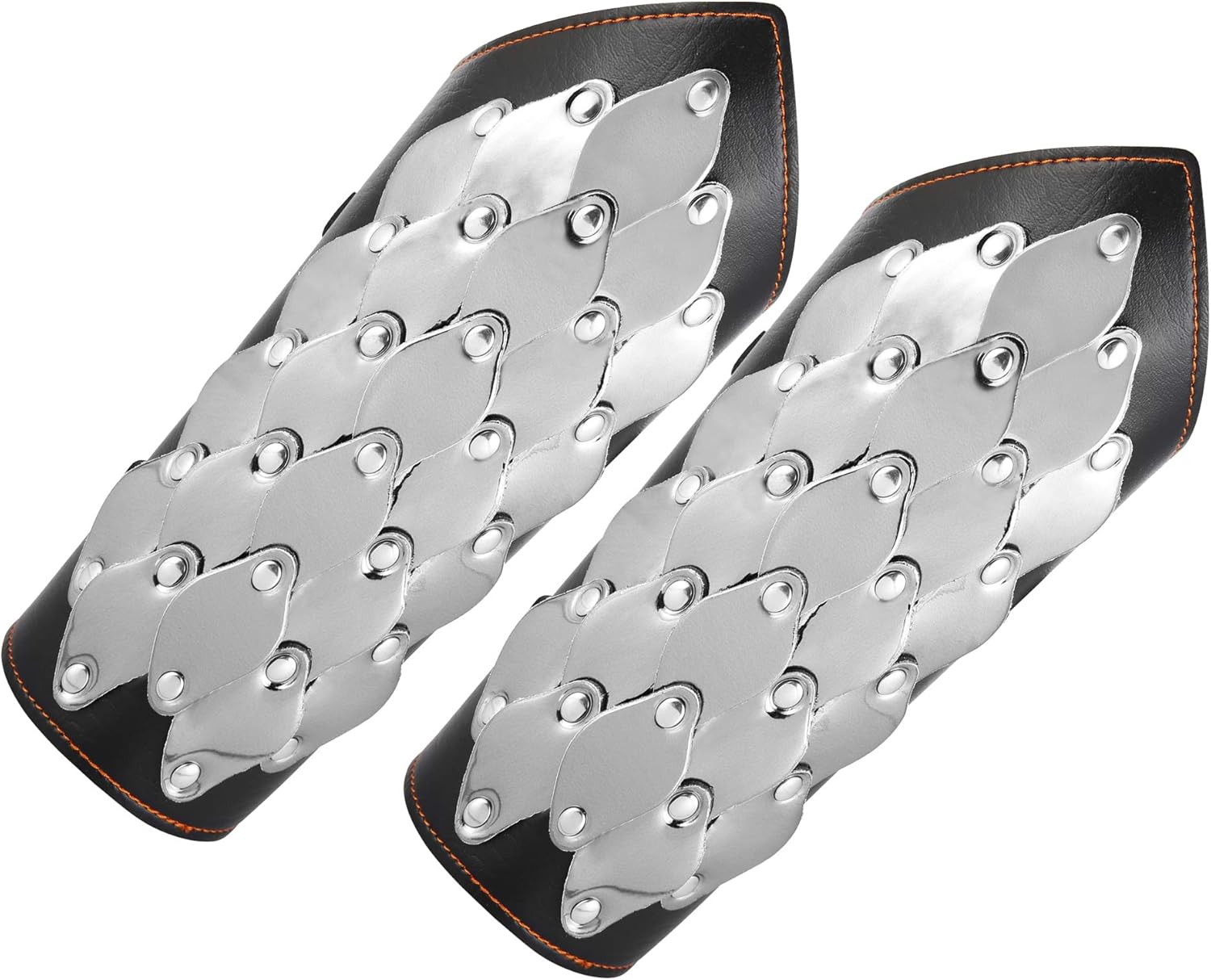 HZMAN 2 PACK Unisex Black Faux Leather Dragon Scale Gauntlet Wristband Wide Bracer Arm Armor Cuff, Small/Large
