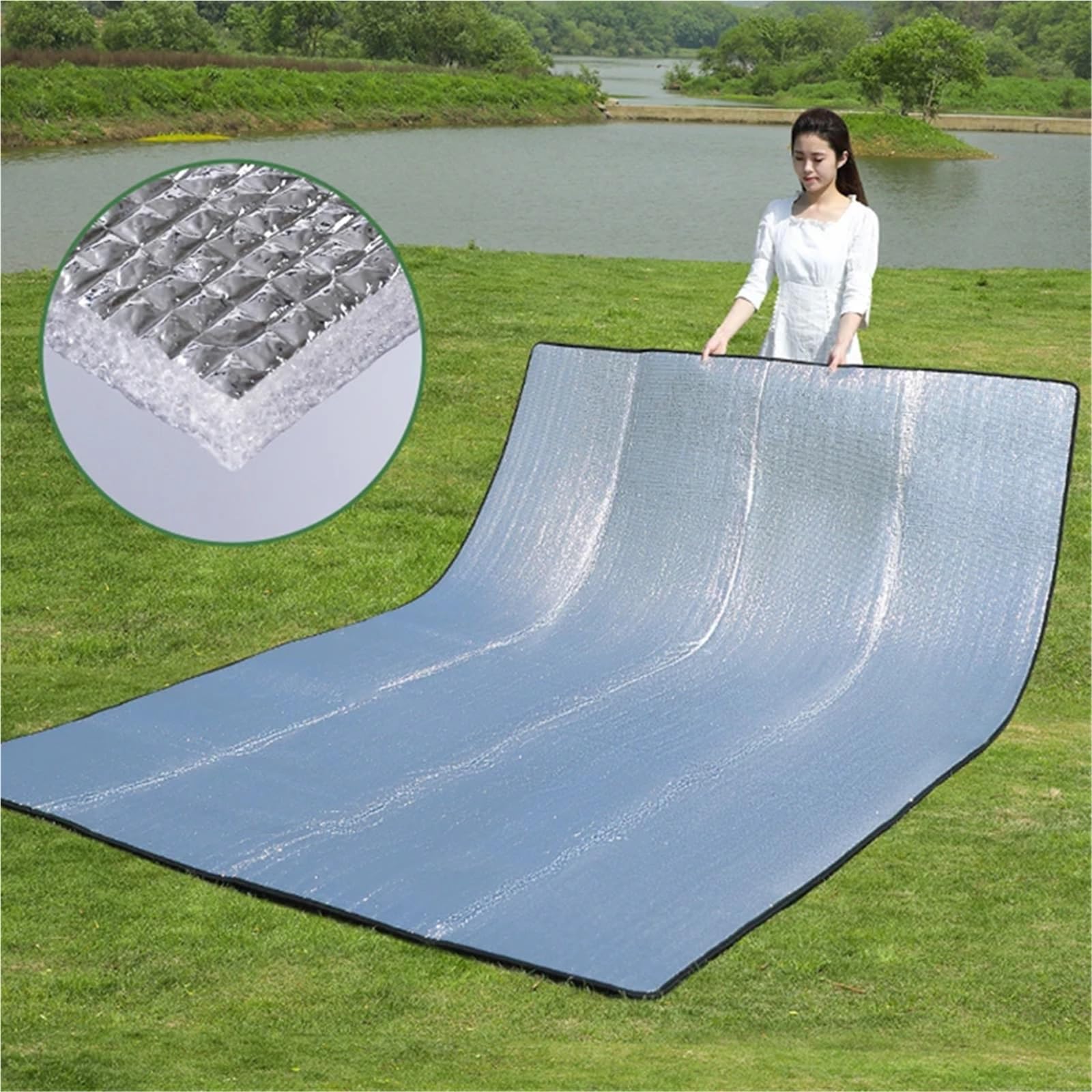 Mata kempingowa z folii aluminiowej, Aluminiowa mata kempingowa Folia piankowa Izolacja EVA - Odporna na plażę podkładka piknikowa