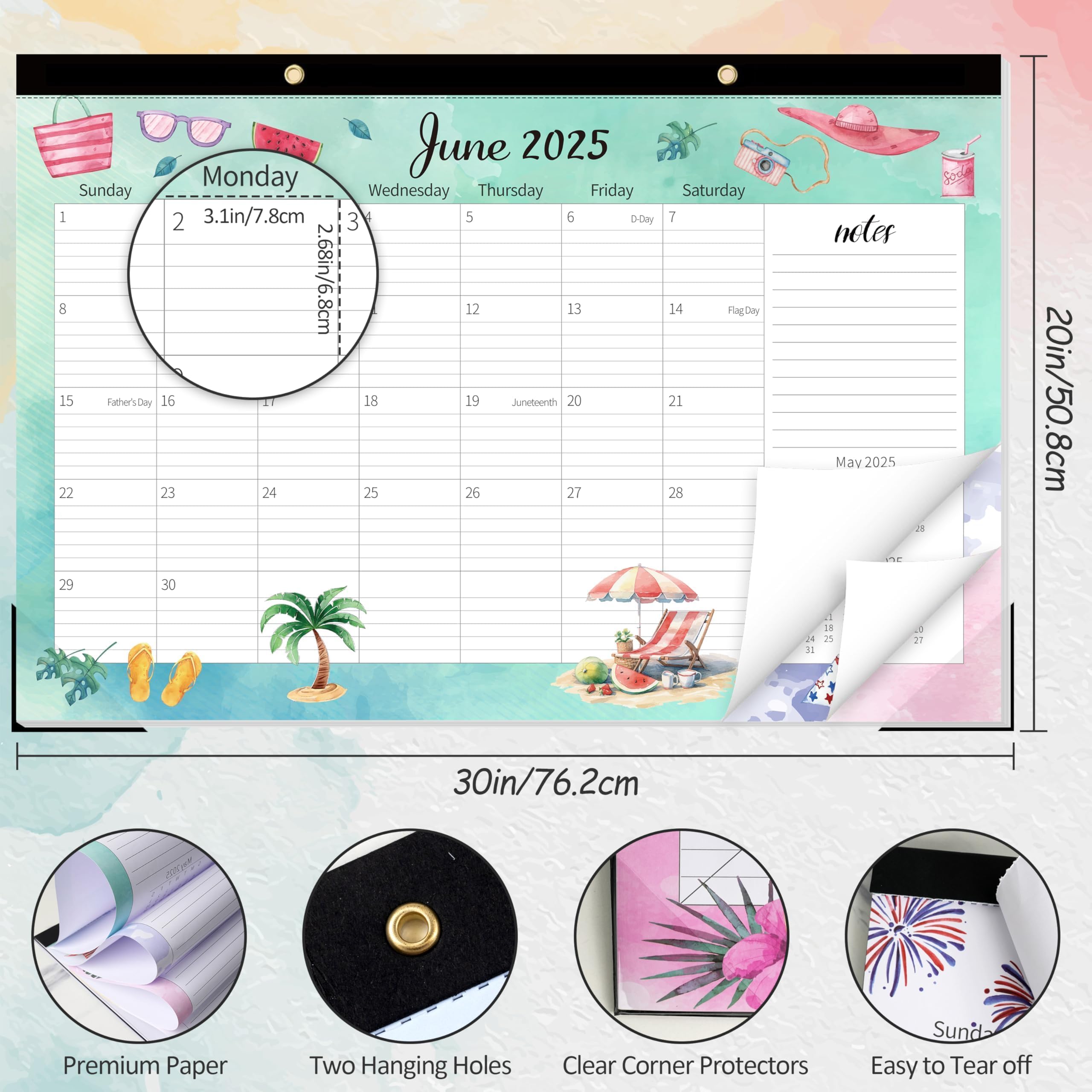 GuassLee Calendario da scrivania extra large 2025-2026, 19 mesi, 50,8 x 76,2 cm, da giugno 2025 a dicembre 2026, grande agenda mensile con design ad acquerello per ufficio, scuola e casa