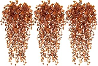 Fall Flower Artificial Artificial Hanging Plants Fake Hanging Flowers Fake Plants Faux Vine Plant Hanging Autumn Decor for Room Wedding Proch Yard Outdoor Home Wall Kitchen Bathroom Indoor (Brown)