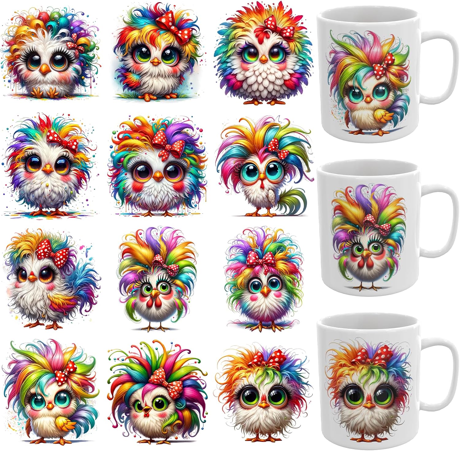 12 PCS UV DTF Stickers Funny Chicken UV DTF Cup Wrap for Mugs