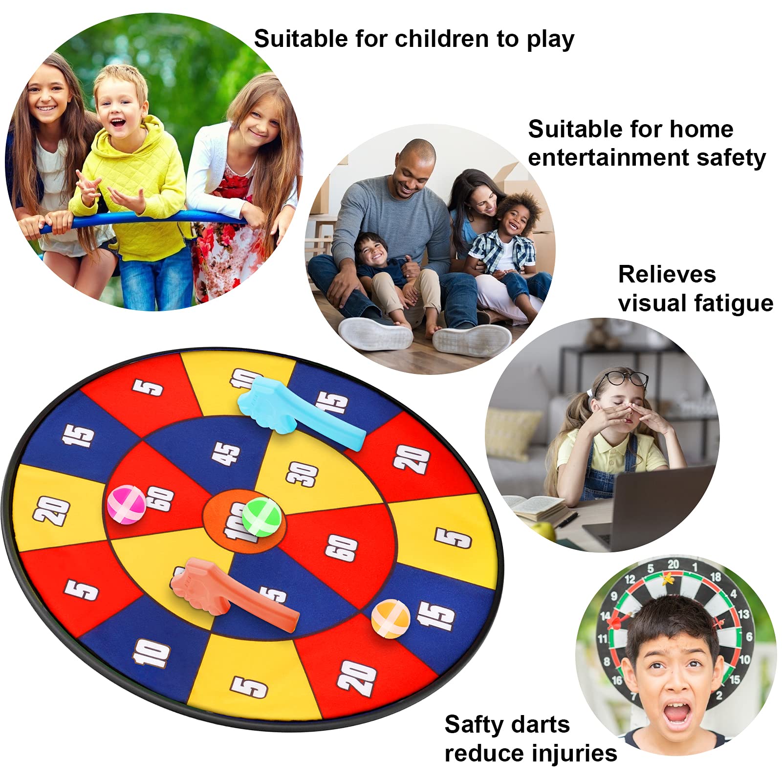 Gioco Freccette Per Bambini - Bersaglio Bifacciale 66 Cm Con 8 Palline Adesive, Divertimento Assicurato