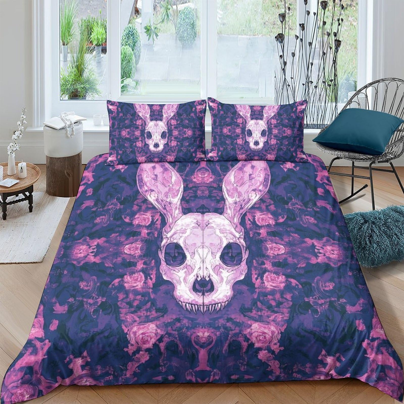 Ctjqhvkz Style-1 3D Printed Pink Skull Rabbit Fitted Sheet Microfiber Non Slip Bed Cover For Bedroom Dorm Easy Care Single（135X200cm）