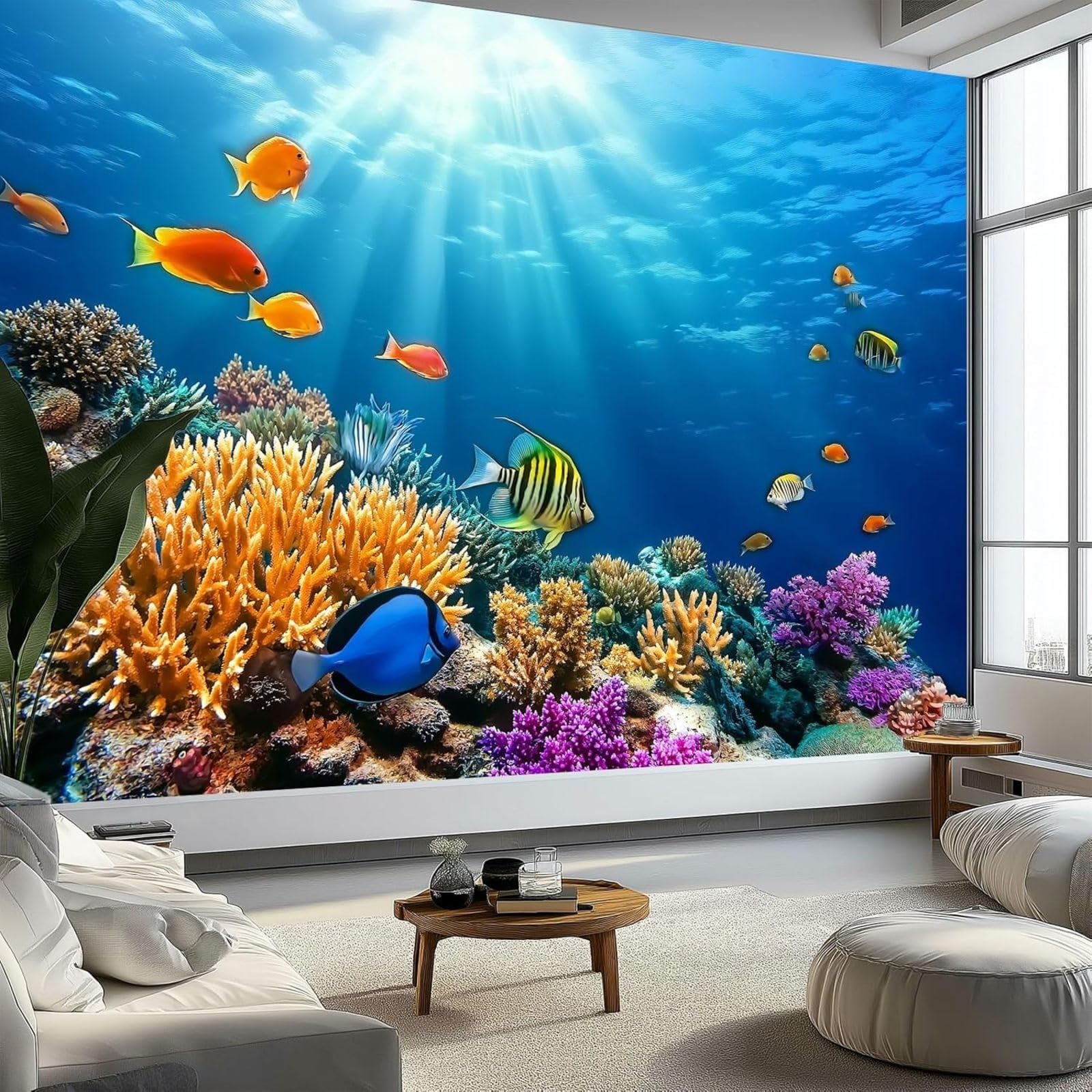 kfjhgbdshhj Photo Wallpaper Marine Life Coral Wallpaper Non-Woven Wallpaper wall Mural Modern wall Bedroom Living Room wall Wallpaper, Blue, 200cm x 140cm