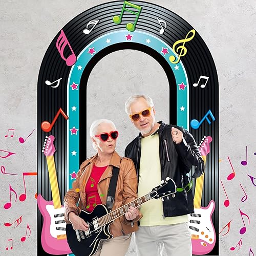 Miniatura 4 de Decoraciones para fiestas temáticas de los años 50, cartel retro de registro de regreso a los años 50, telón de fondo clásico colgante de música