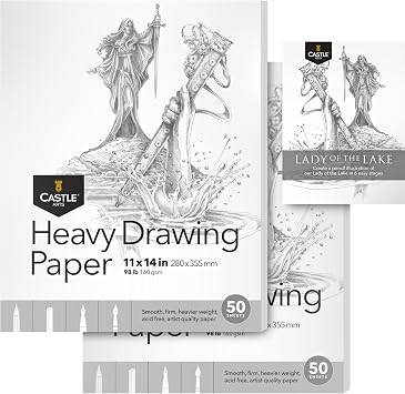 Castle Art Supplies Heavy Drawing Sketchpad Paper 11 x 14in | 2-Pack | 50 Sheets Each 160gsm/98lb Extra White, Smooth Artist Paper | Acid Free | The Go-to Pad for All Artists 11 x 14, 2-Pack