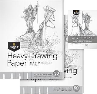 Castle Art Supplies Heavy Drawing Sketchpad Paper 11 x 14in | 2-Pack | 50 Sheets Each (160gsm/98lb) Extra White, Smooth Artist Paper | Acid Free | The Go-to Pad for All Artists (11 x 14, 2-Pack)