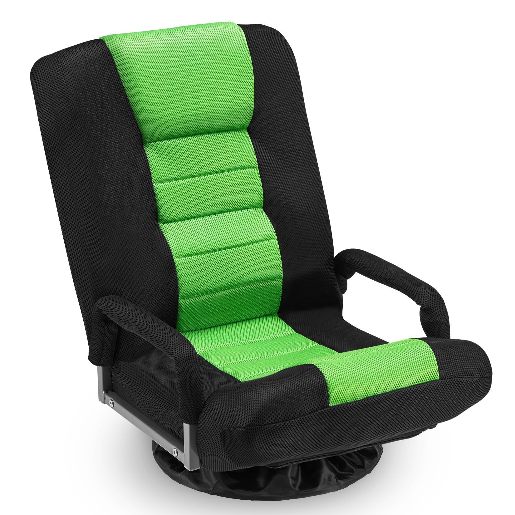 Swivel Floor Gaming Chair w/Armrests,Folding Video Reclining Sofa w/6 Adjustable Position, Padded Backrest & Cushion, Lazy Lounger Couch for E-Sports, Reading, Relaxing, Watching TV, Green