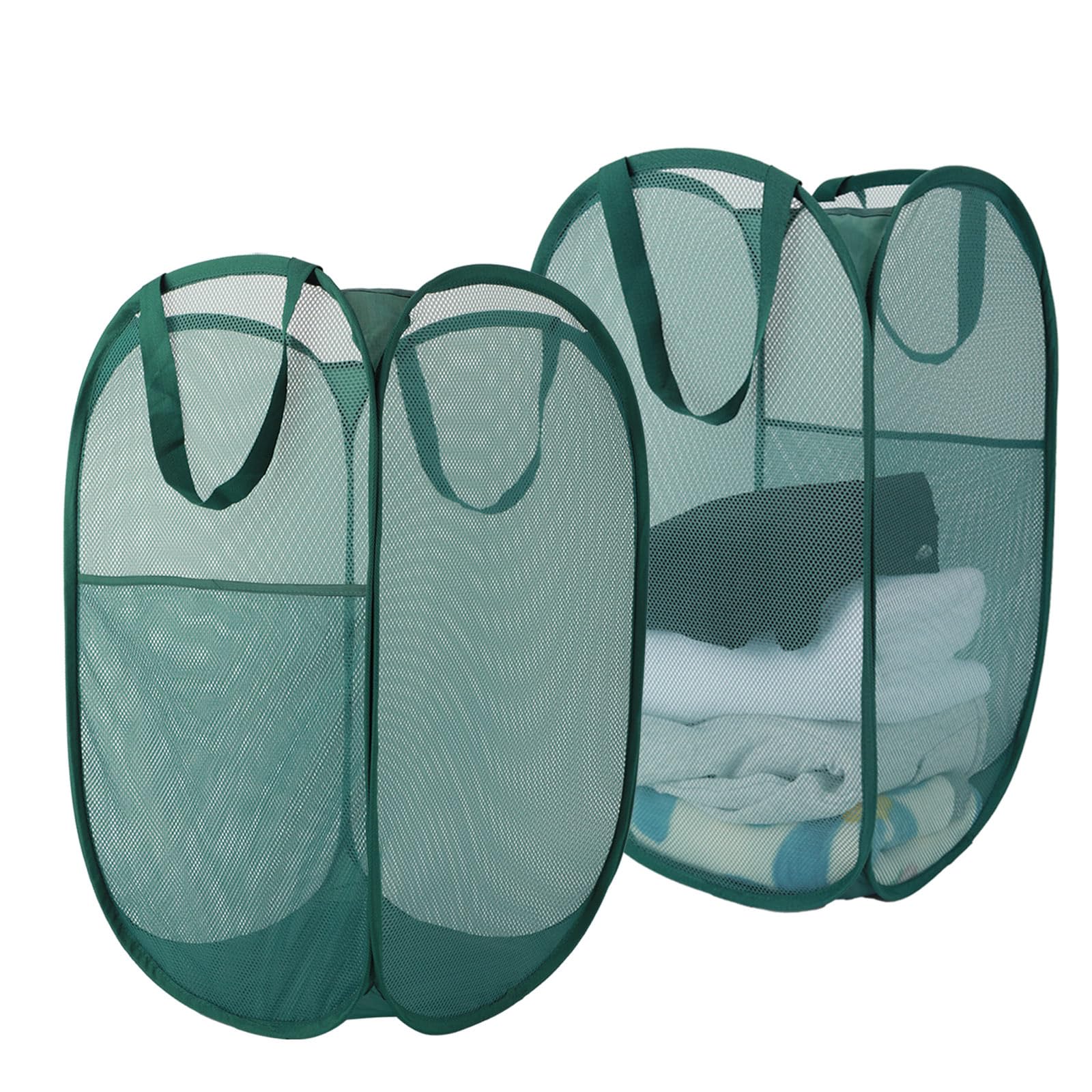 Upgraded 100L Extra Large Collapsible Laundry Baskets, 2 Pack XL Mesh Pop Up Laundry Hamper with Handles, Portable Travel Laundry Basket, Foldable Hamper. Green โ image 1