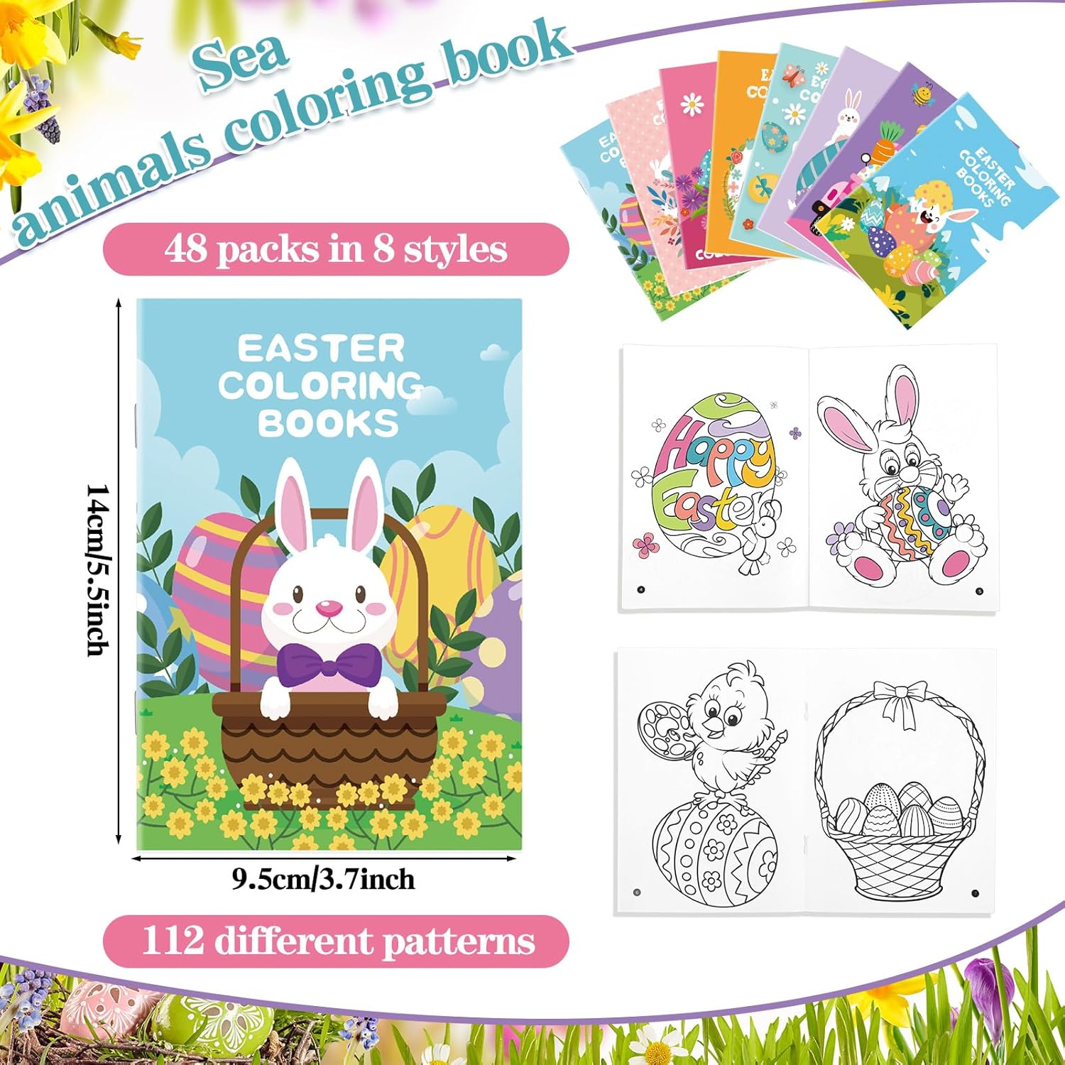 Sinmoe 48 Pcs Mini Easter Coloring Books Bulk Happy Easter Activity Books for Basket Supplies Stuffers Coloring Gifts for Activity Decorations Multi-Item Party Favor Packs