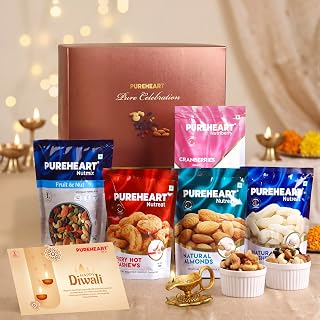 PUREHEART Premium Diwali Gift Hamper | Exotic Nuts & Dry Fruits, Diya, Card
