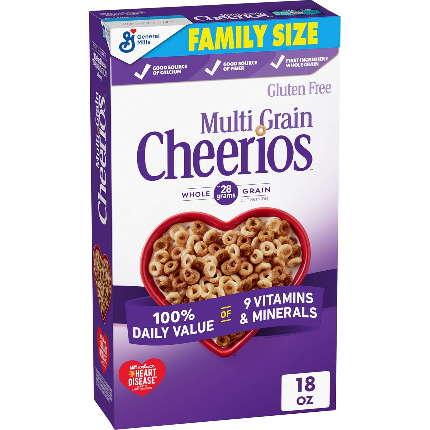 Multi Grain Cheerios, Heart Healthy Breakfast Cereal, Gluten Free, Family Size, 18 oz GreenCircle Certified: Certified Environmental Facts Label