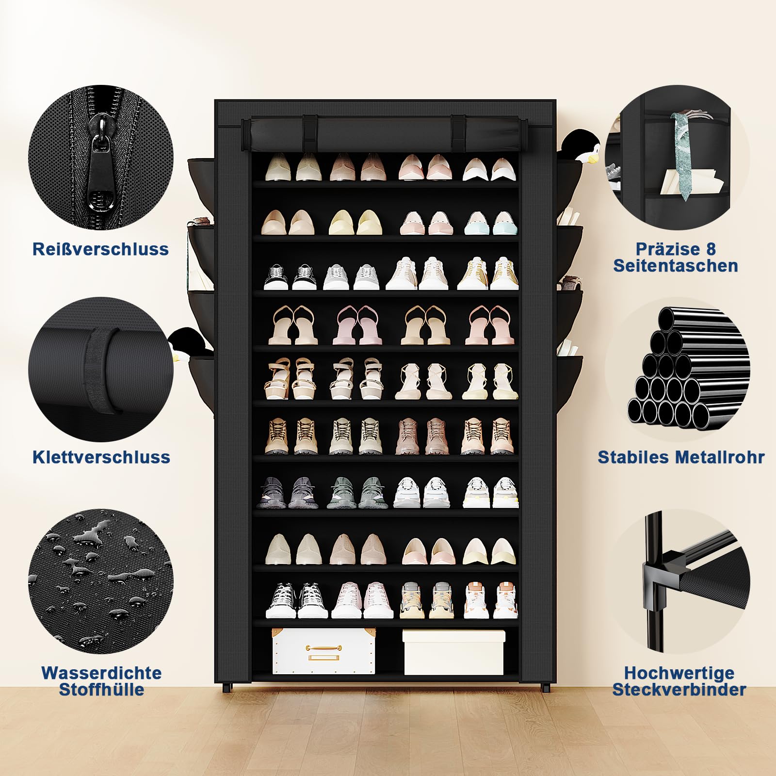 Mavivegue Zapatero de 11 niveles, zapatero alto para 50 pares de zapatos, con revestimiento antipolvo, de tela, para pasillo o salón