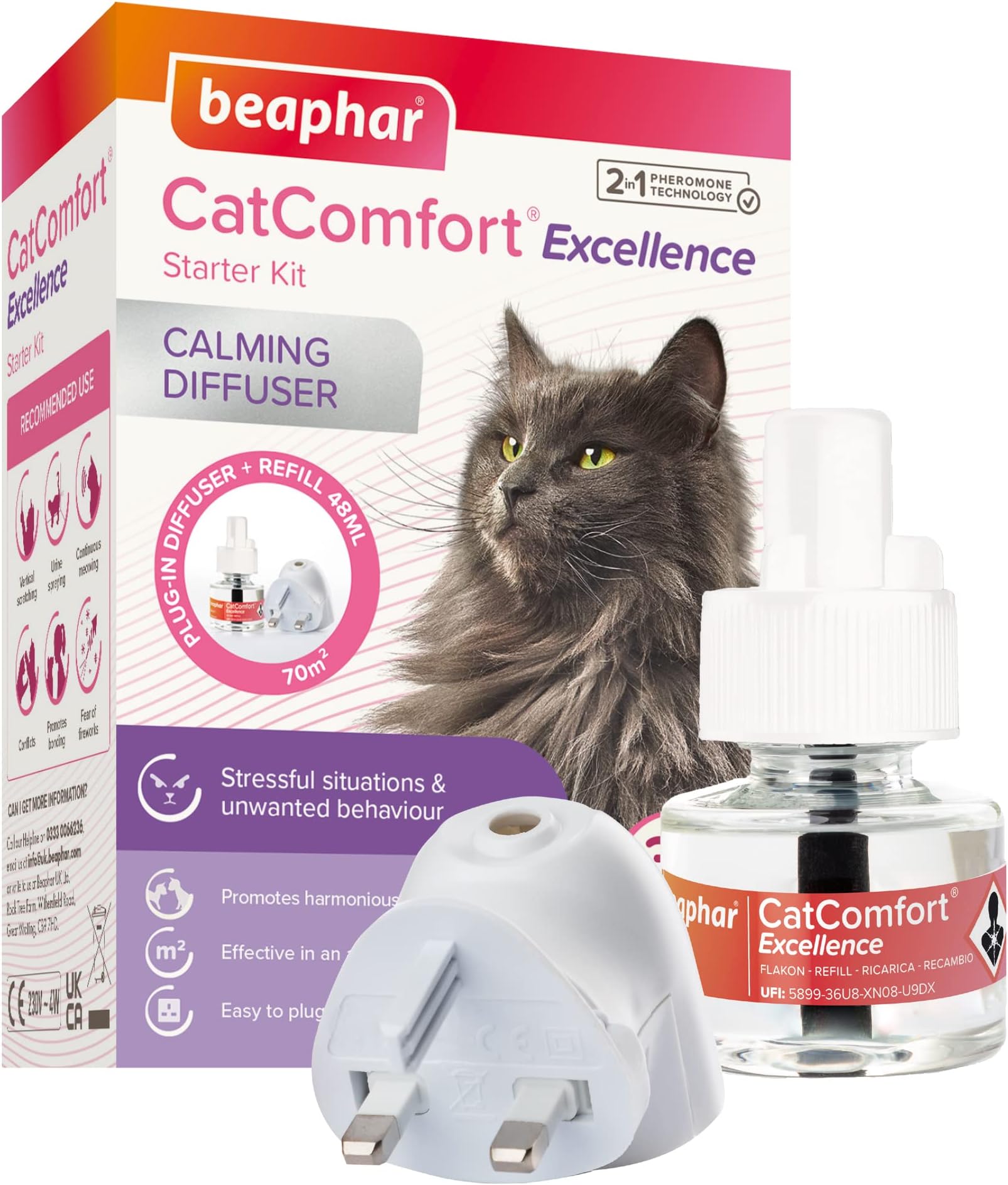 Beaphar | CatComfort Excellence | Calming Diffuser for Cats | Plug-In & Refill | Optimises Feelings of Reassurance & Well-Being | Promotes Harmonious Living | Covers 70m² Area | Lasts Up To 30 Days