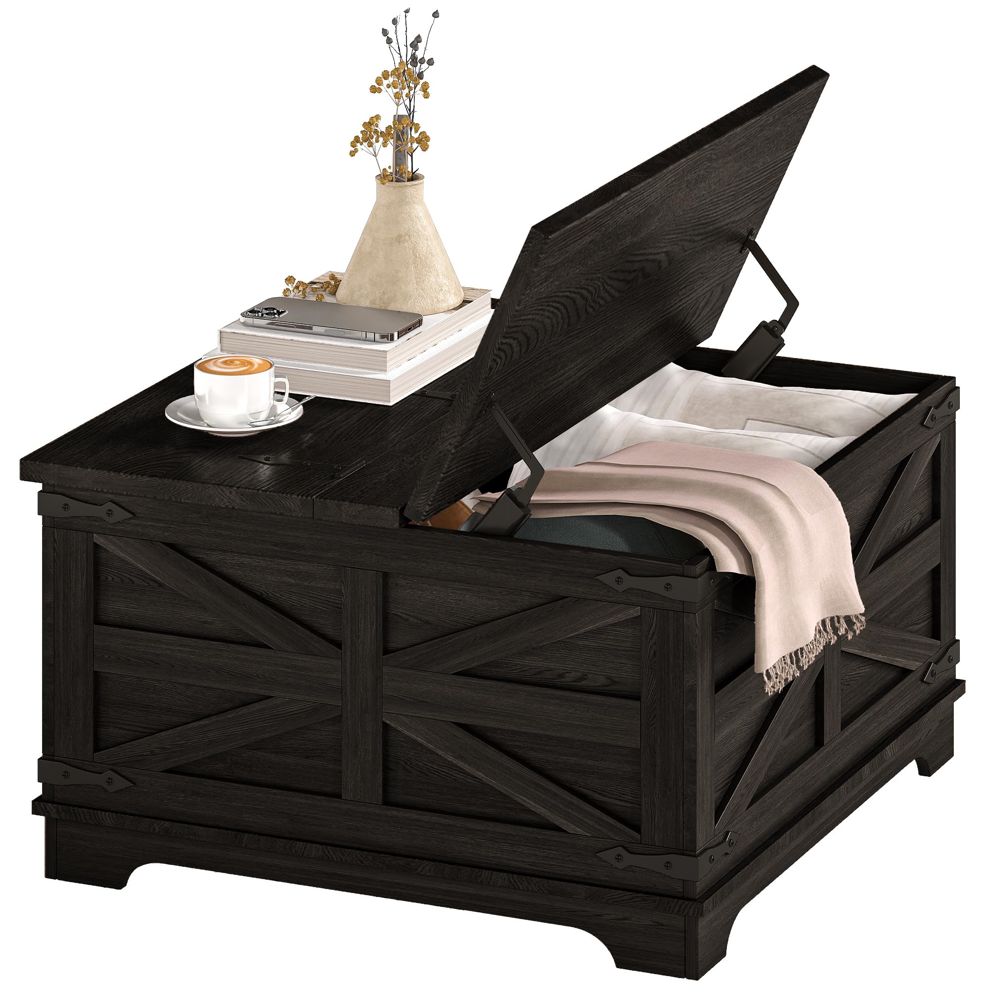 HOMCOM Farmhouse Coffee Table with Storage Center Table with Hinged Lift Top and Hidden Space Square Coffee Table