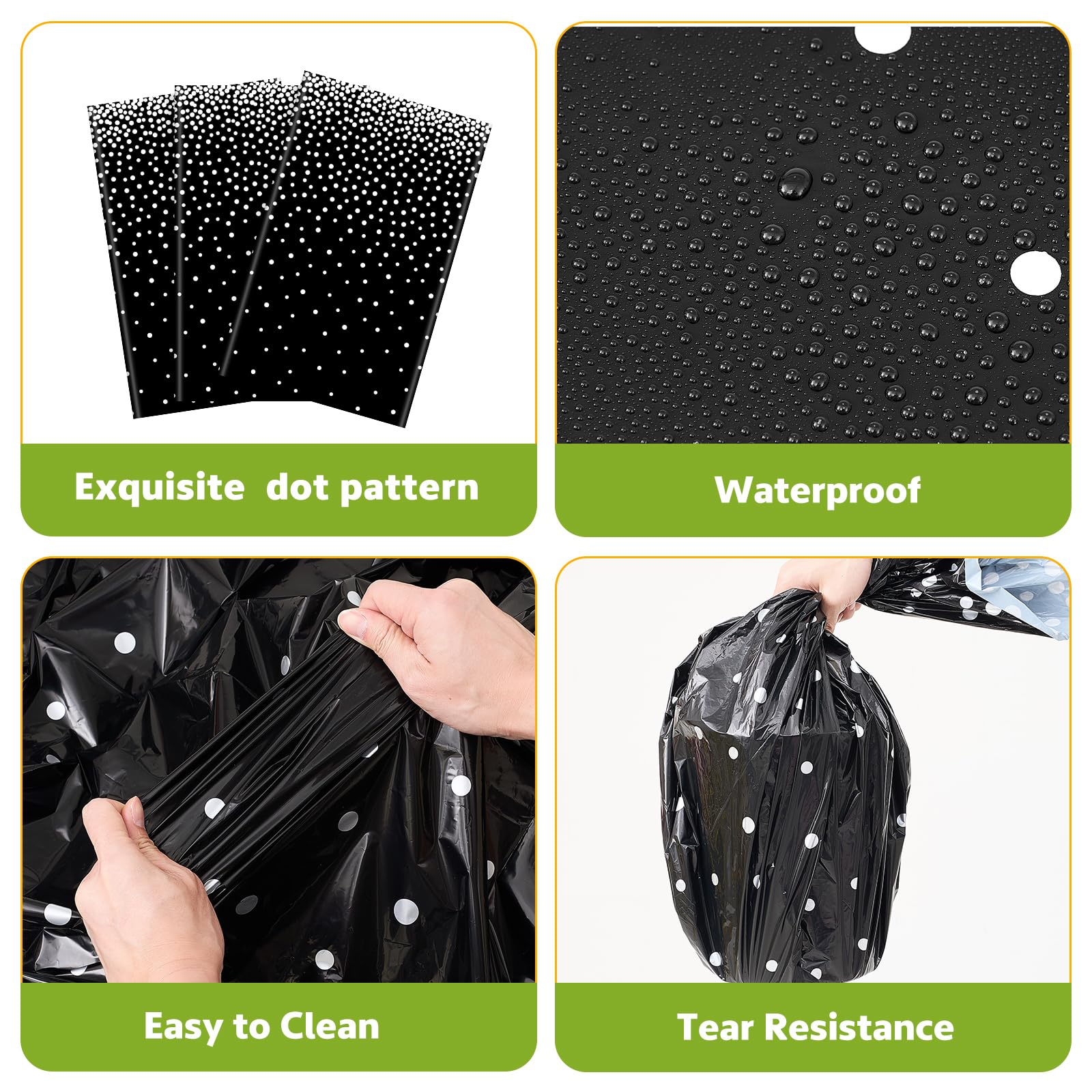 Newwiee Round Dot Tablecloth 84 Inch Plastic Table Cover Dots Confetti Tablecloths for Graduation Grad Wedding Bridal Shower Easter Birthday Party Decor(Black and Silver Dots,3 Pcs)