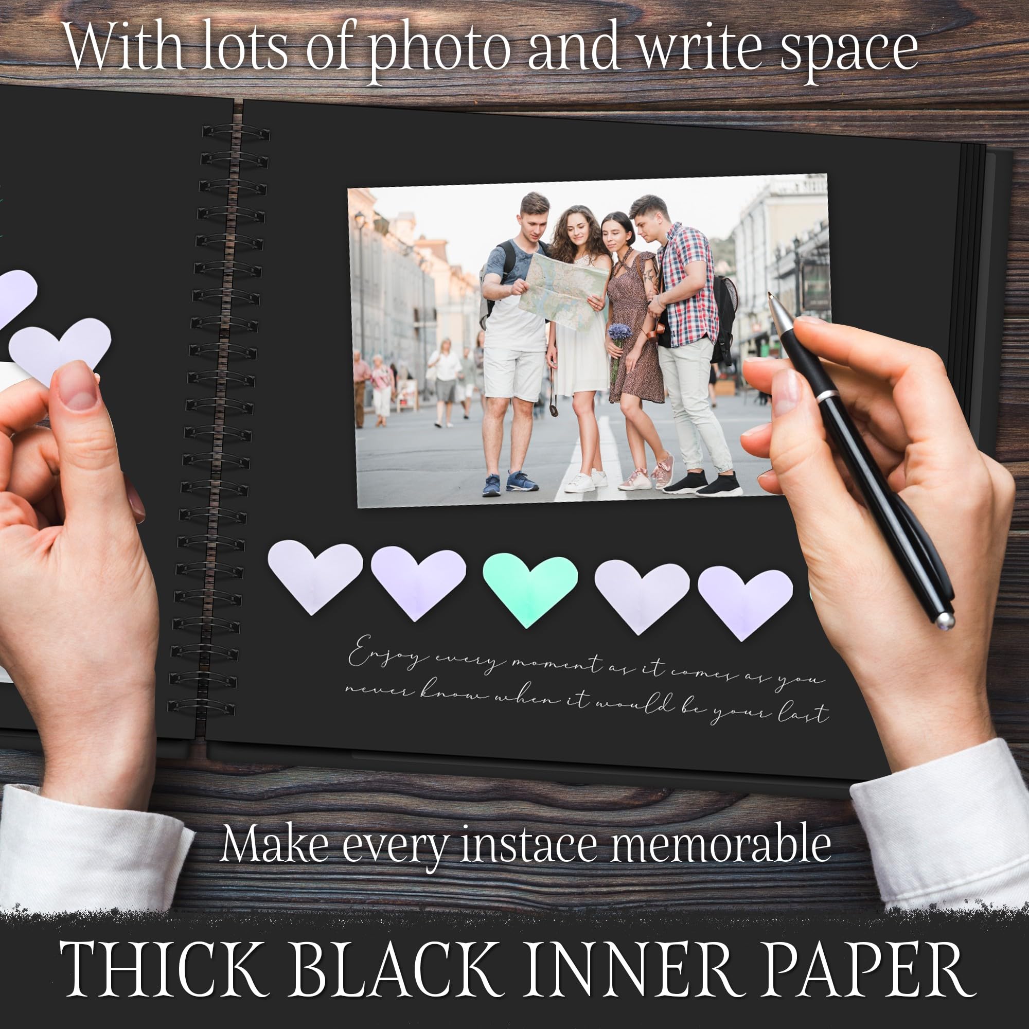 10x8 Scrapbook Papier Scrapbook Album 40 Seiten 20 Blatt Schwarz Spiralen Hardcover Kraftpapier Scrap Book Fotobuch Erstellen Erinnerungen Fotoalbum Bilderbuch