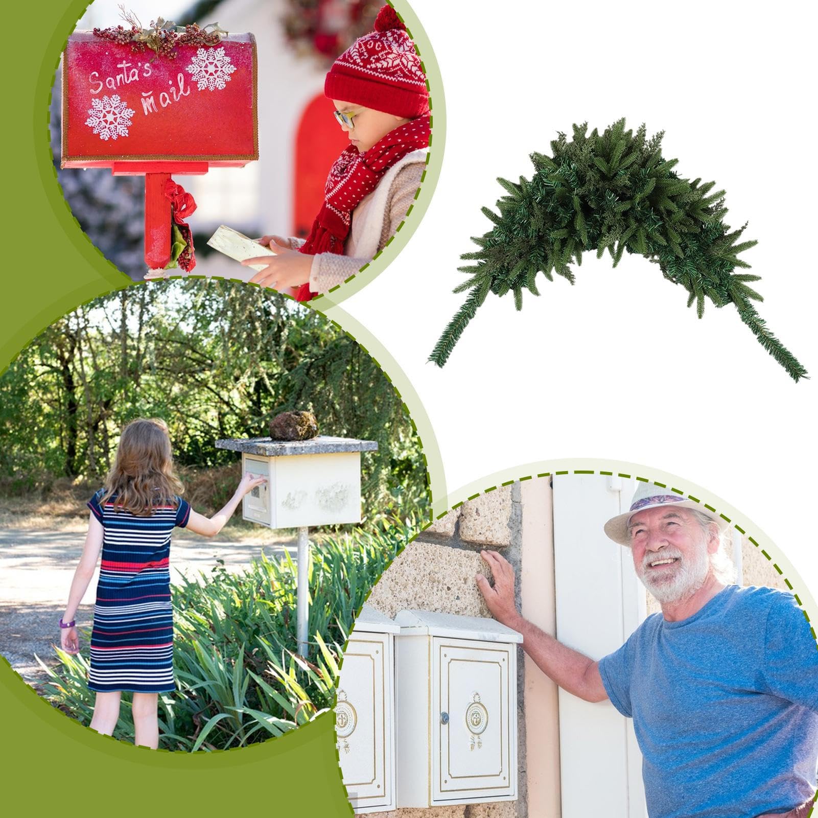 Guirnalda De Navidad para Decoración Agujas De Pino Artificiales | 110 Cm Navideño Para Buzón Para Hogar Pared Ventana Patio Jardín Exterior De Invierno Día De Acción De