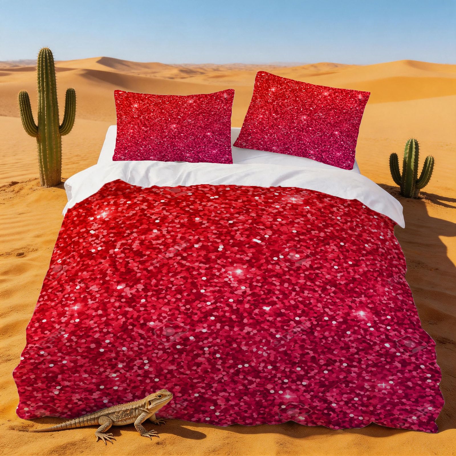 Parure de Lit 200 x 200 Rouge Flash Moderne avec Housse de Couette Microfibre 2 Personnes et Taies