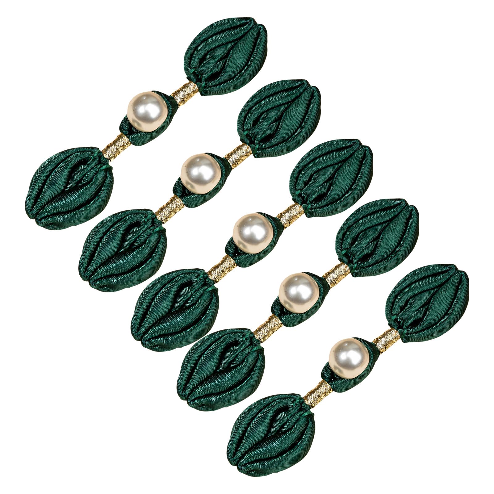 Zxfdsfdbnm Dark Green 5Pcs Pearls Embellished Chinese Knot Button Cheongsam Knot Button Fasteners For Wedding Dress Cloak Coat Garment Making Clothing Accessories