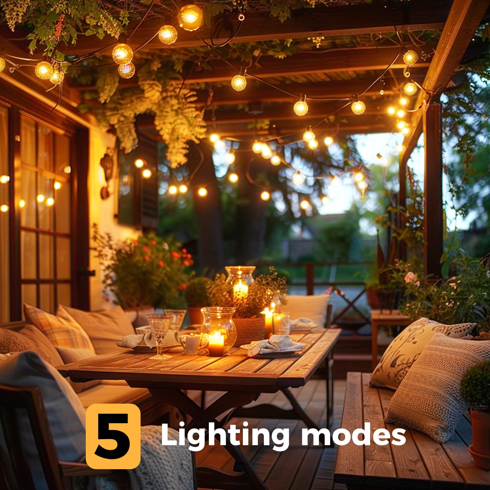 Catena Luminosa Esterno Solare 36.5M/120FT, 5 Modalità con 50+3 LED G40 Luci Esterno Energia Solare, USB Ricaricabile Impermeabile Luci Solari Esterno Giardino per Feste Patio Cortile Terrazzo