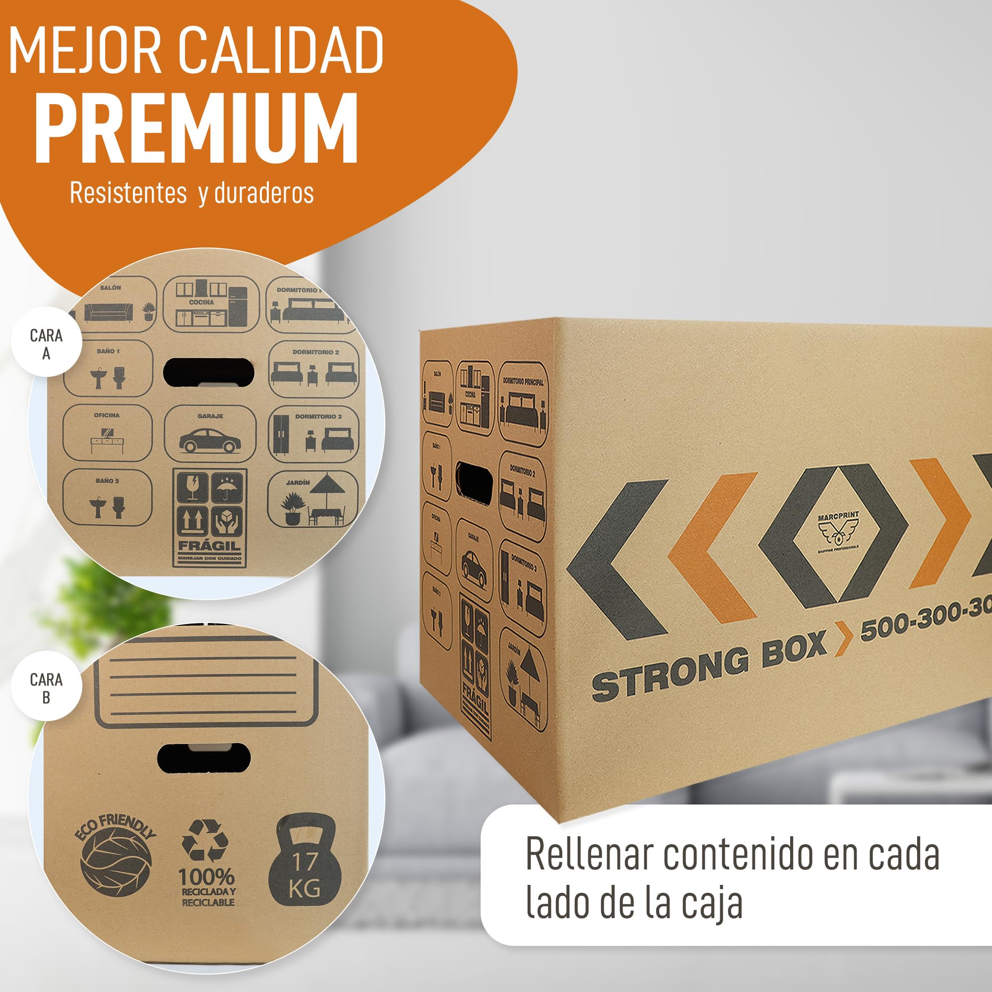 10 Cajas Mudanza Talla L de 45 Litros + PRECINTO - Cajas Carton Mudanza (50x30x30cm) Reforzadas y Resistentes - Cajas de Carton Certificación FSC - 100% Reutilizables