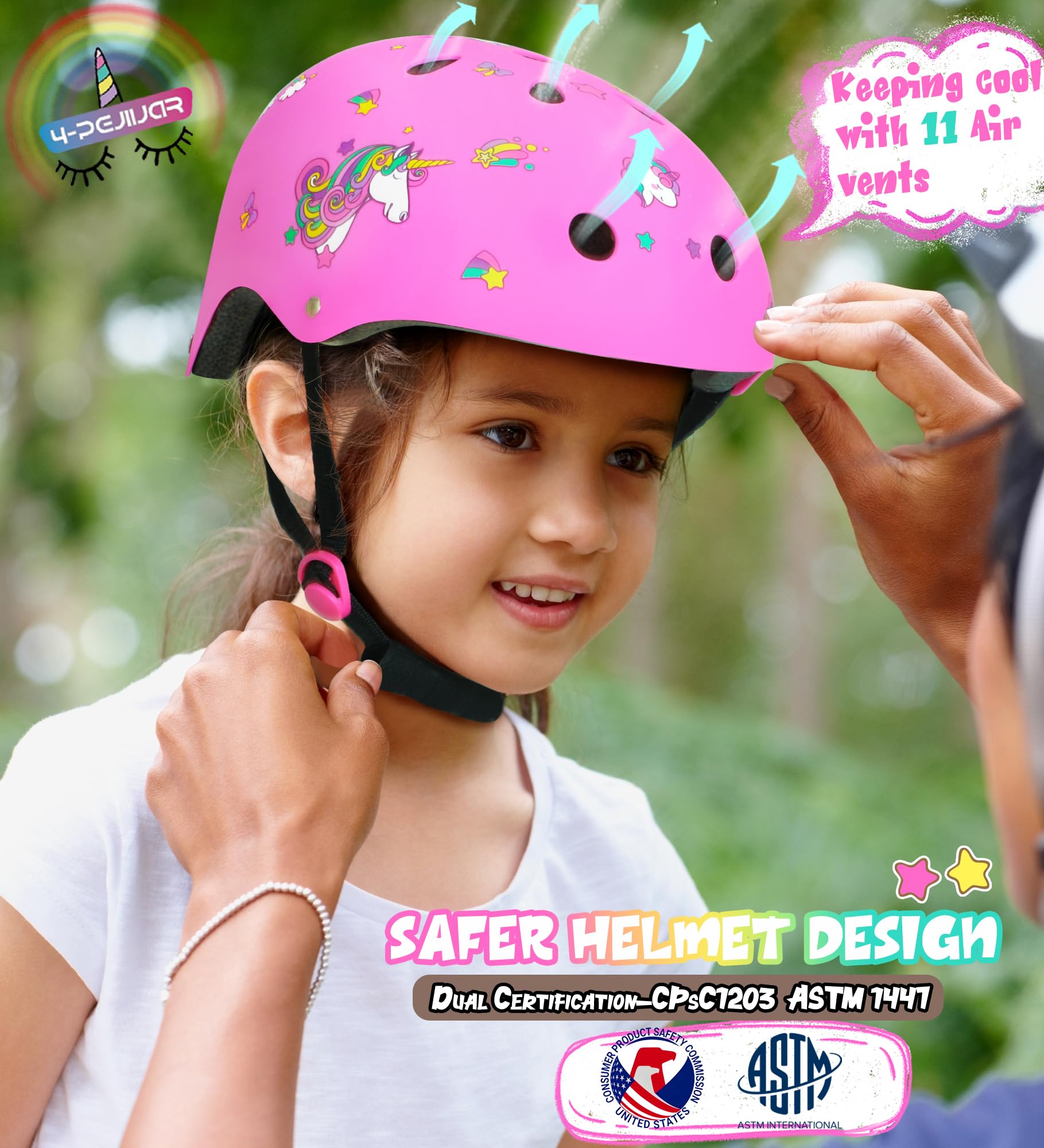 Unicorno Casco per Bambini Bicicletta Regolabile Casco Protettivo per Ragazza Monopattini Skateboard Ciclismo Pattini
