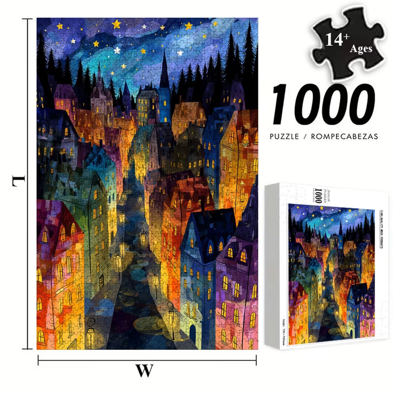 4000 Pezzi Puzzle Adulti - Città & Cielo stellato - Fabbricazione in Legno Robusto (Forma Classica) - Decorazione Murale con Poster - Prodotto Riservato ad Adulti e 14 Anni in Su (147x105cm) P3#885