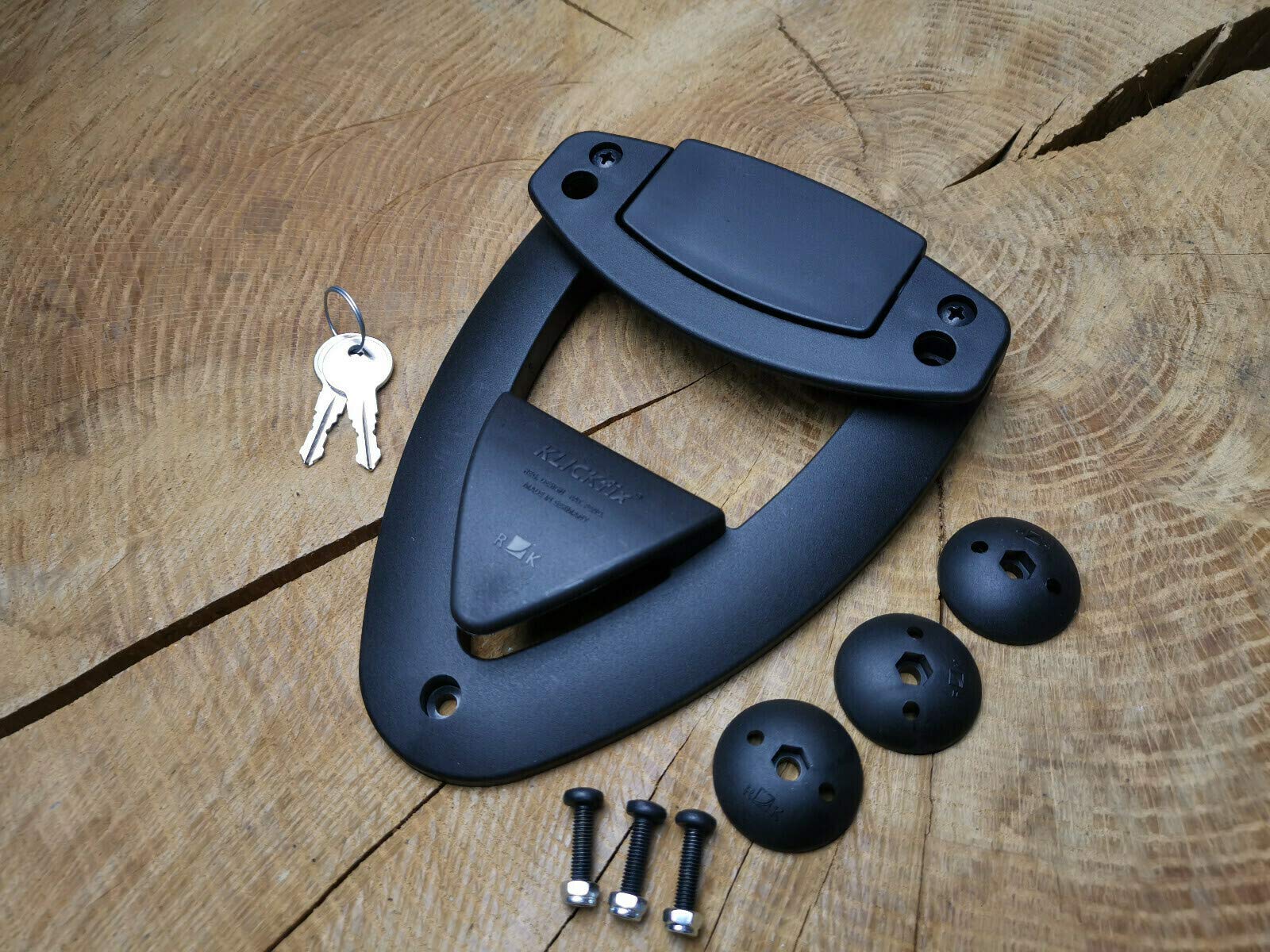 KLICKFIX Mot Schnellwechselsystem kompatibel mit Klick-Fix für Satteltaschen Schwingentaschen Seitenkoffer Alukoffer Motorradtkoffer linke oder rechte Seite Harley Davidson Sportster Softail