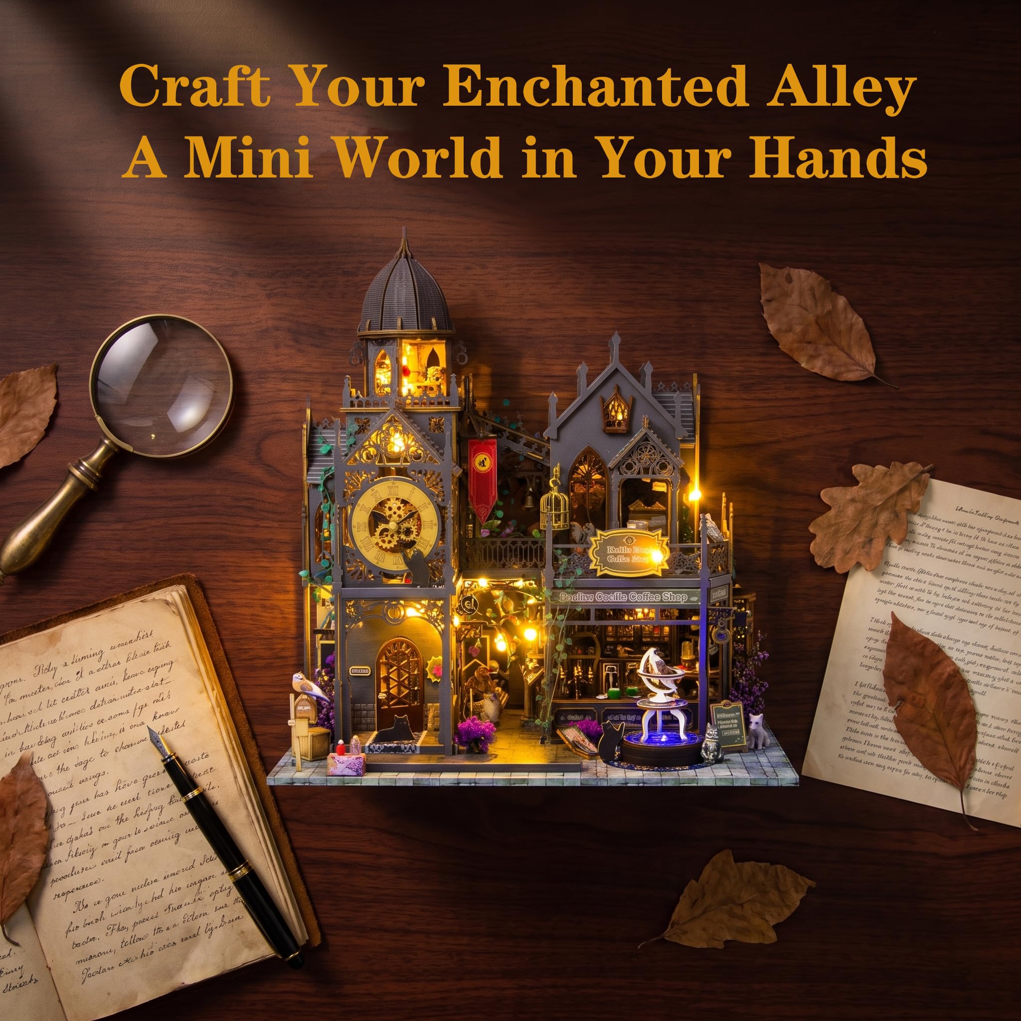 Puzzle 3D Bois Kit Maison de Château Enchanté Miniature - DIY Adulte et Ado, Mobilier Complet, Déco Étagère Salon Bureau, Loisir Créatif, Cadeau pour Amateurs de Miniatures