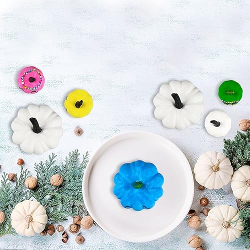 Miniatura 6 de Decoración de calabaza para manualidades de Halloween, 12 calabazas artificiales blancas con calcomanías para niños, decoración de otoño para