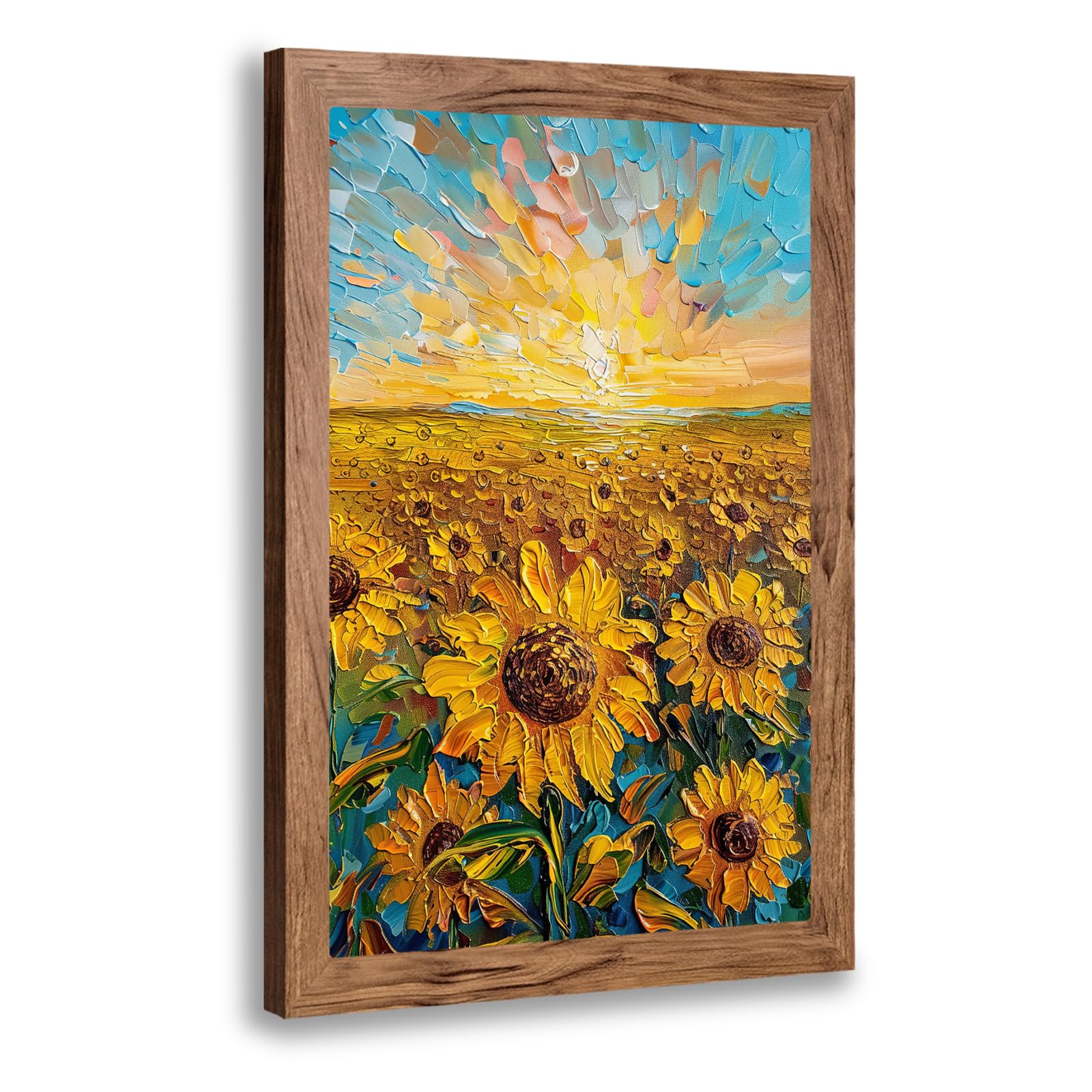 Mecowcm Sunflower Framed Wall Art Country Sunflower Canvas Pictures Wall Art Abstract Field Landscape Painting Decorations for Bathroom Bedroom 24"x16"
