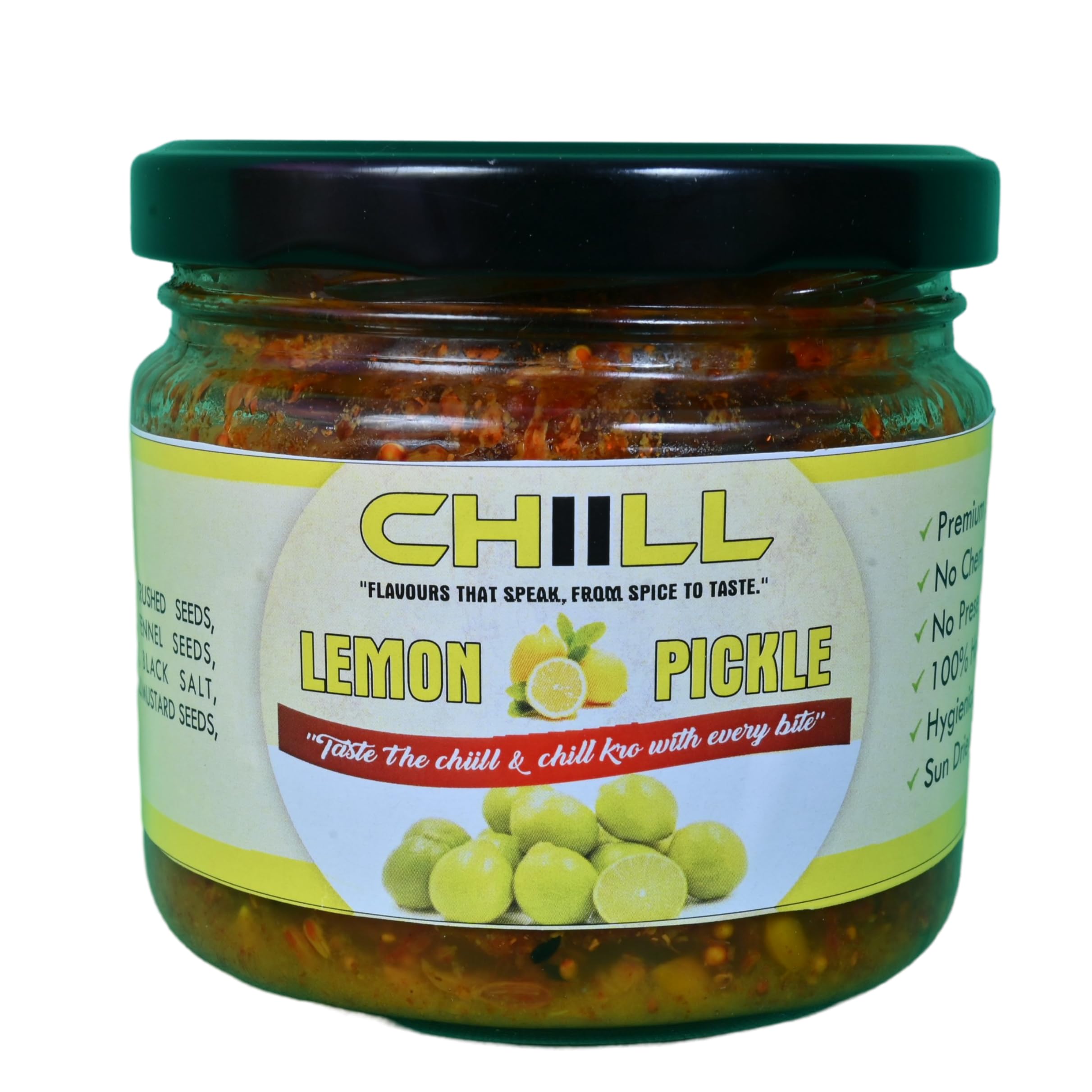 CHIILL Lemon Pickle | Indian Homemade Nimbu ka kala Achar | Nimbu Ka Aachar With Grandma's Taste | Traditional Sweet & Sour Organically Processed Less Oil | Traditional Himachali Taste 300g