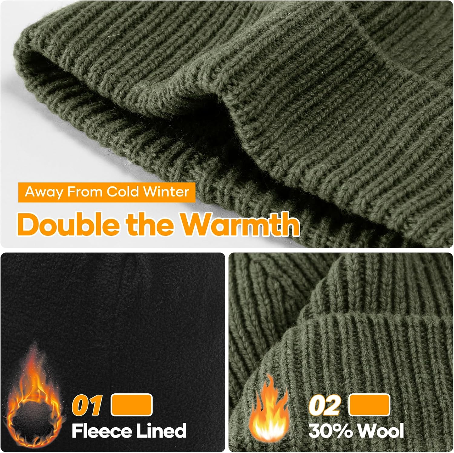 GDTOGRT Beanie for Women Men, Unisex Wool Knit Warm Fleece Lined Cuffed Winter Hat Cap - Image 2