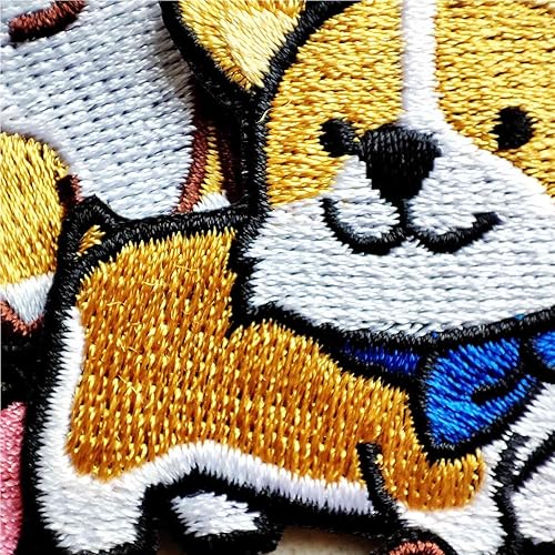Miniatura 3 de Divertido parche para planchar para perros, 7 piezas de sonrisa Corgi Akitas Dachshund para coser en parche, parche bordado emblema insignia para