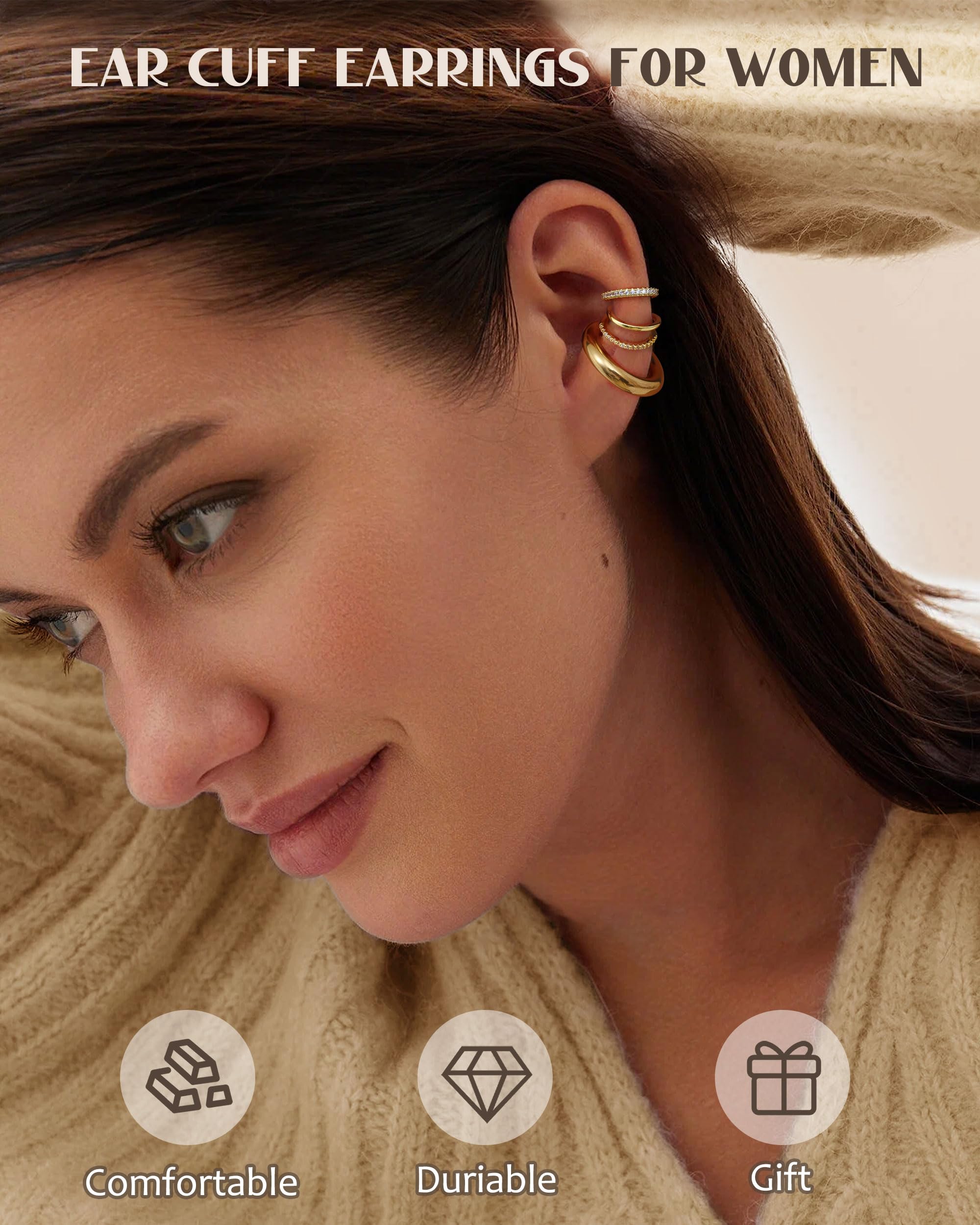 CASSIECA Ear Cuff Orecchini Non Piercing, Orecchini Donna Chunky Earcuff Orecchini Senza Buco alla a Clip per Cartilagine Orecchini a Clip Ipoallergenici Regalo di Gioielli
