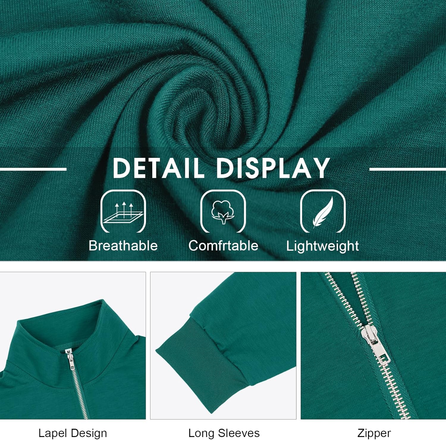 Men's Fashion Quarter Zip Pullover Mock Neck Sweatshirts Long Sleeve Cotton Solid Zip Up Polo Shirts - Image 5