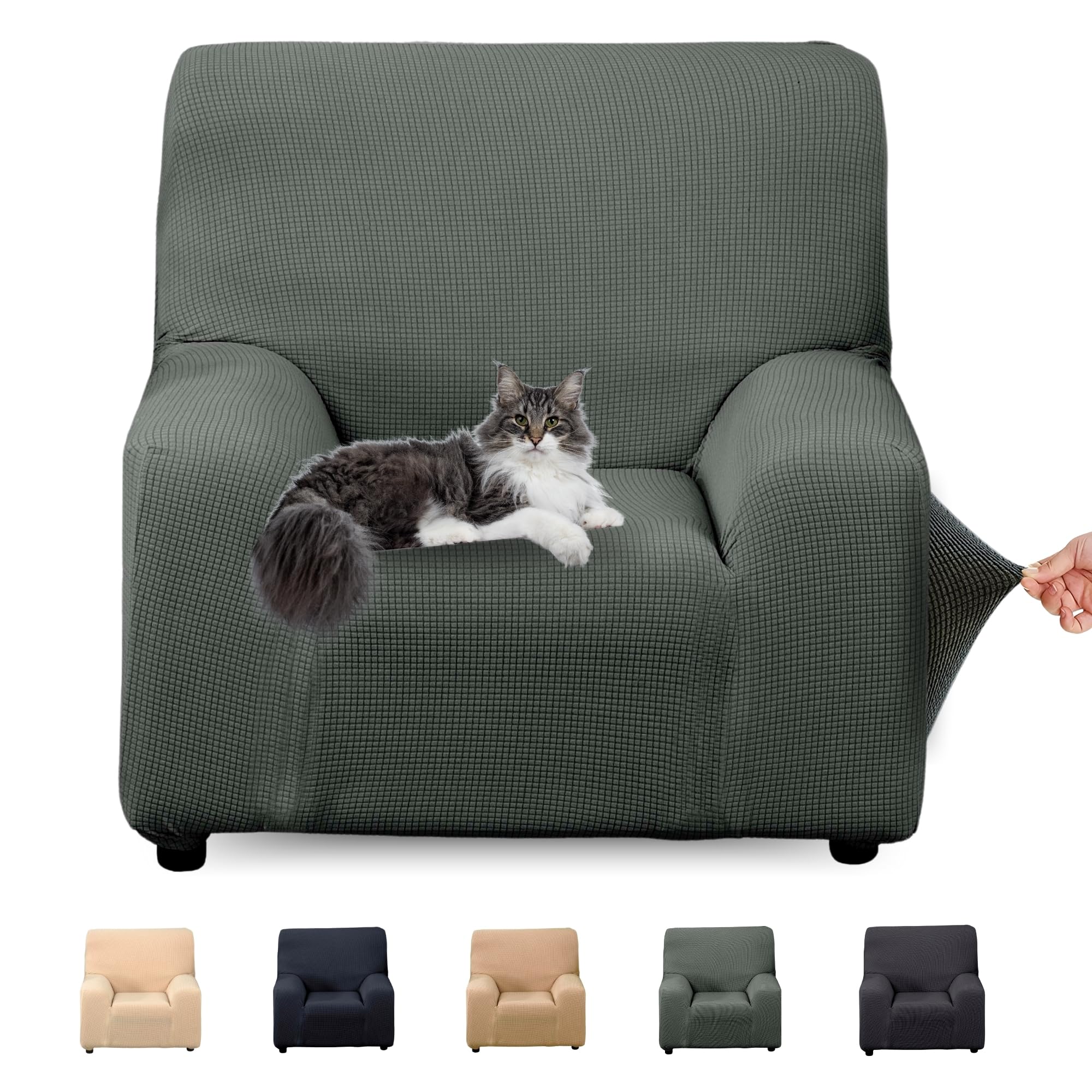 LAN&LAN - Funda Sofa, 1 Plaza, Funda Sofá Elástico y Ajustable, Funda de Sofa Cómoda y Lavable, Cubre Sofá Que Previene Manchas de Niños y Pelos de Mascotas (Gris Plata)