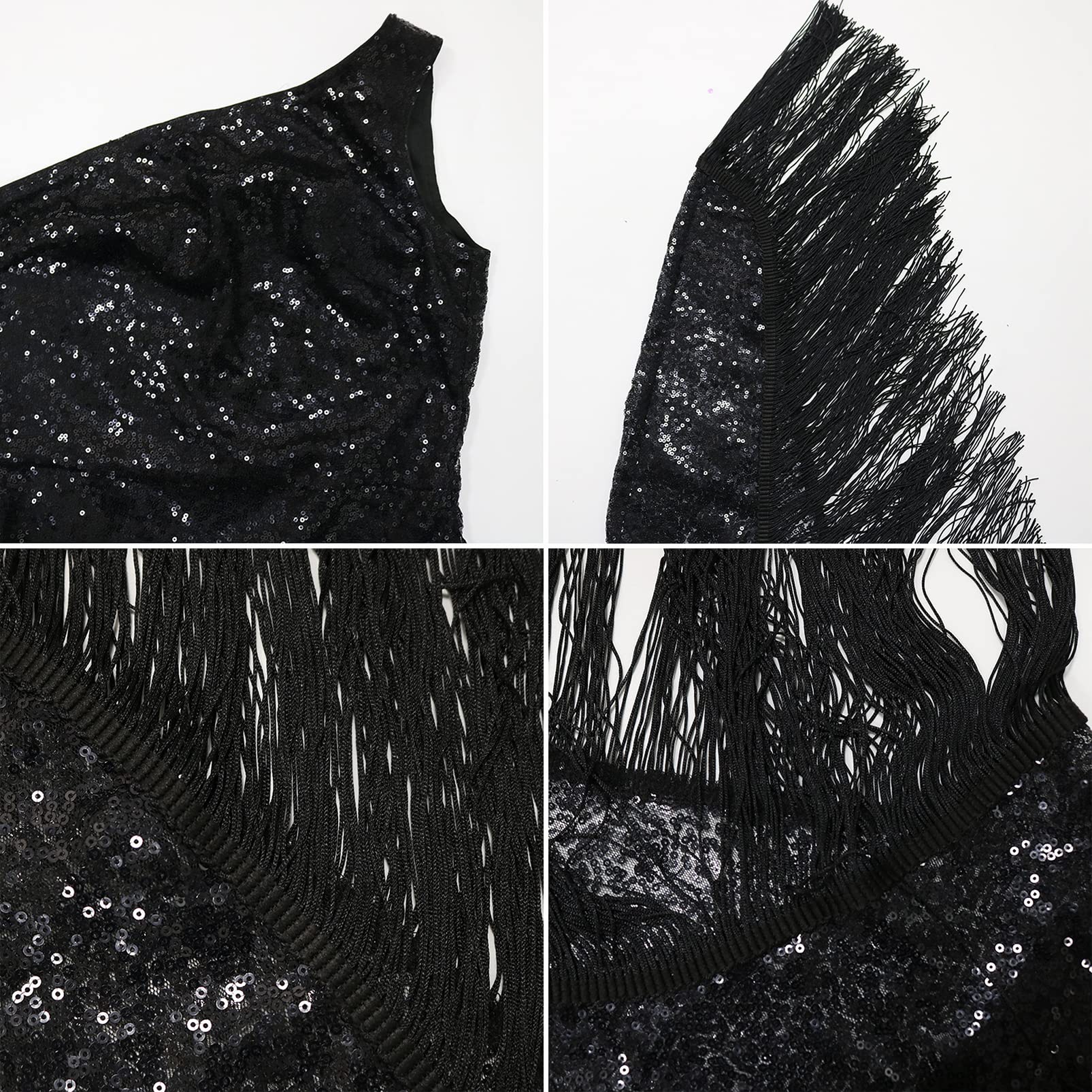 CUTTE Vestido de Noche para Mujer Fiesta de Club Nocturno Falda con Flecos Un Solo Hombro Sin Mangas Lentejuelas con Cuentas Vestidos de Fiesta de Verano Vestidos