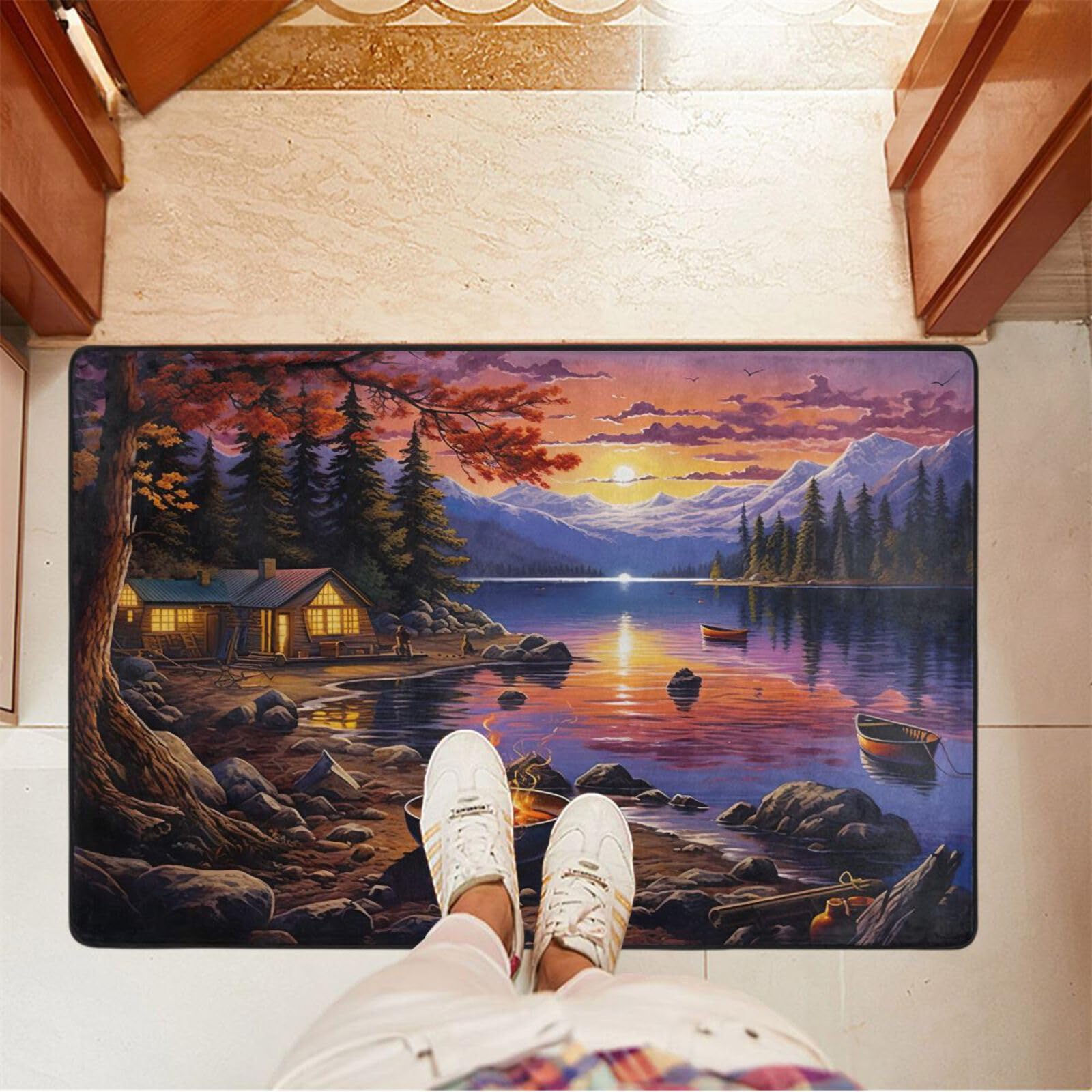 UMIRIKO Lake Camping Sunset Landscape Kitchen Rug Mats Anti Fatigue Non Slip Mats Kitchen Mats for Floor Kitchen Decor 36x24 Inch 202a6353