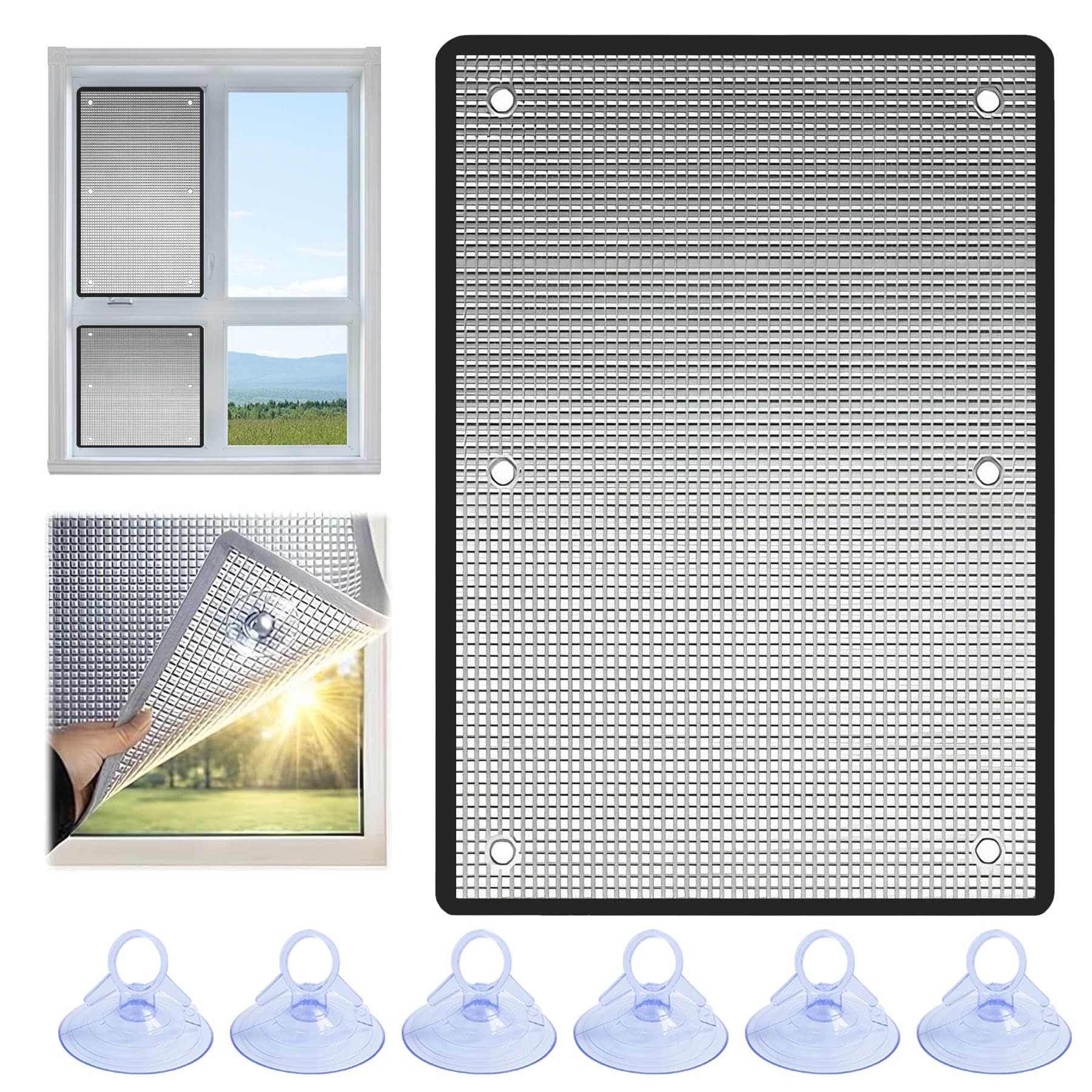 Heat Reflective sun blocking Window Film, 9mm Aluminium Foil Sun Blocking Thermal Insulation Window Stickers, Privacy Shield Anti UV Blackout Tint with Suction Cups(50x100cm)