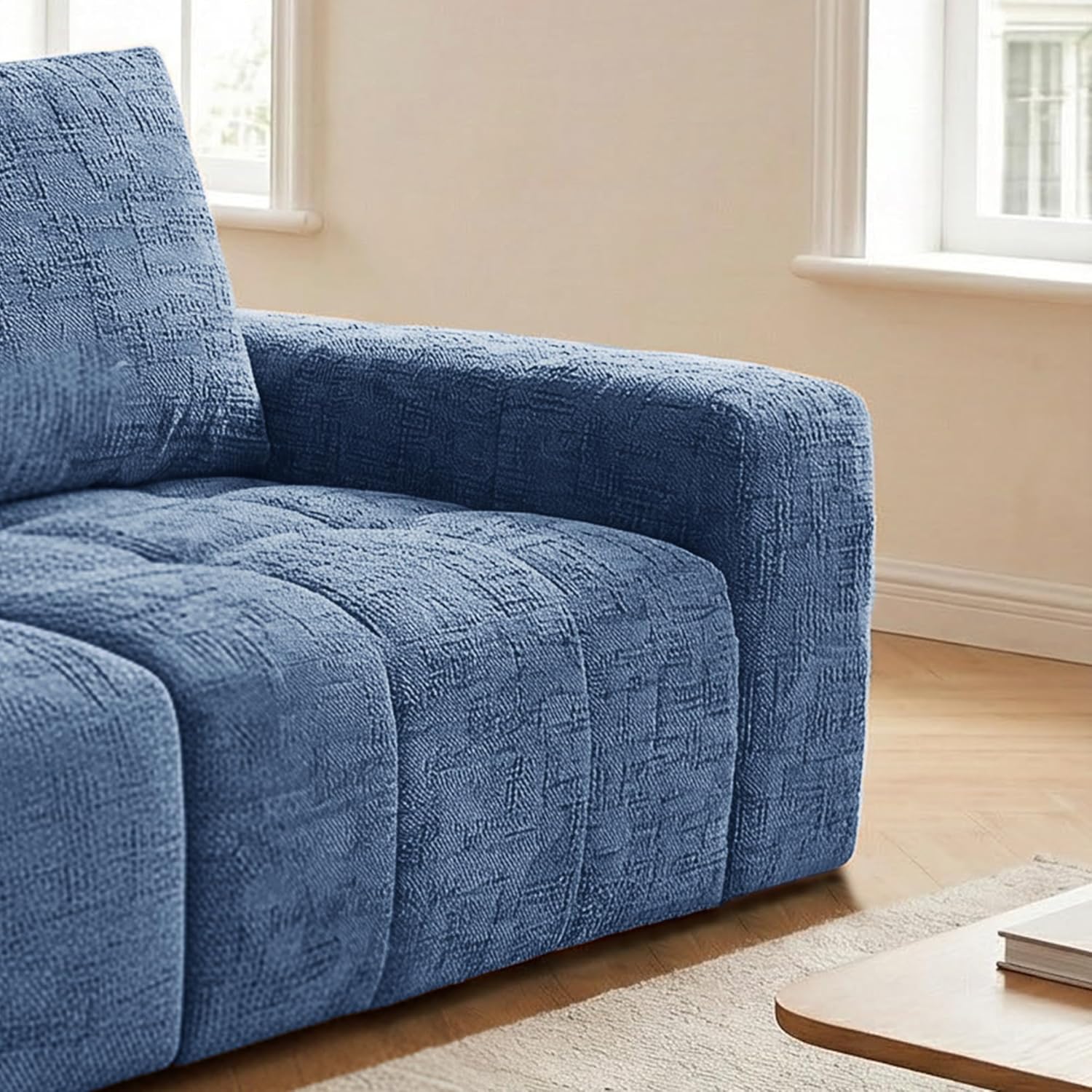 Wovenbyrd 100 Inch L-Shaped Sectional Couches for Living Room, Compressed 3-Seat Sofa with Soft Chenille Fabric and Chaise, Cloud Couch for Bedroom and Apartment, No-Assembly Design (Blue)
