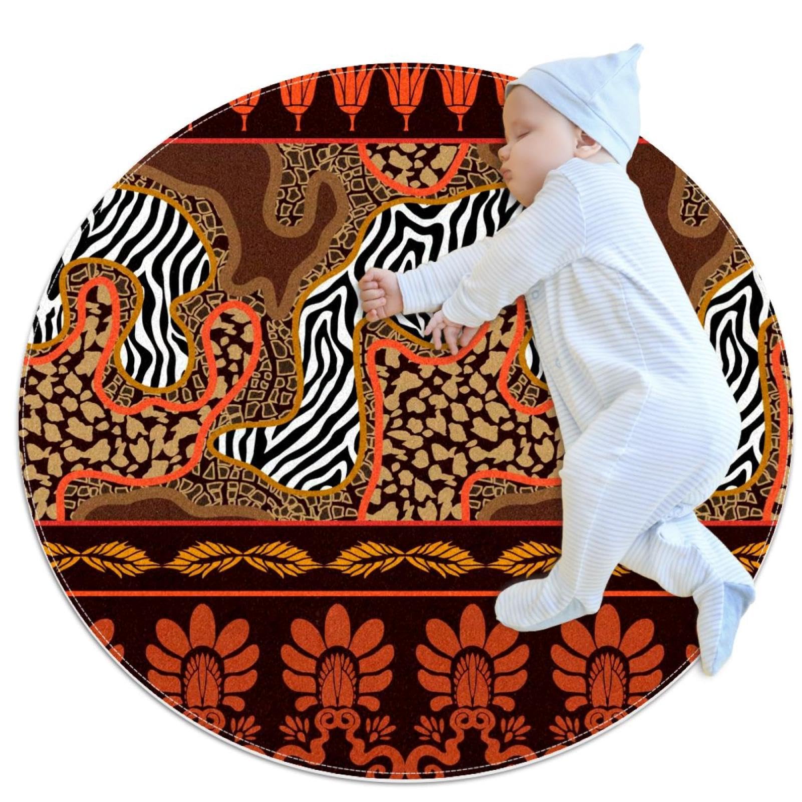 Tapis de salle de bain chic rond 1m, imprimé sauvage et ethnique haute durabilité